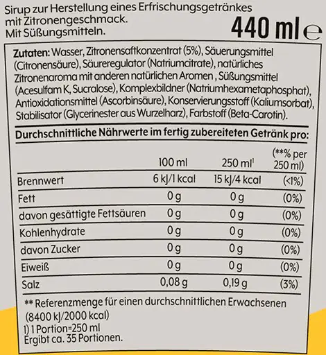 Sodastream Sirup Zitrone ohne Zucker, 440 ml