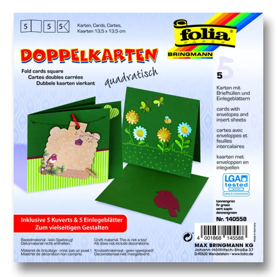 Glorex Doppelkarten 13,5 x 13,5 cm tannengrün, 5 Stück