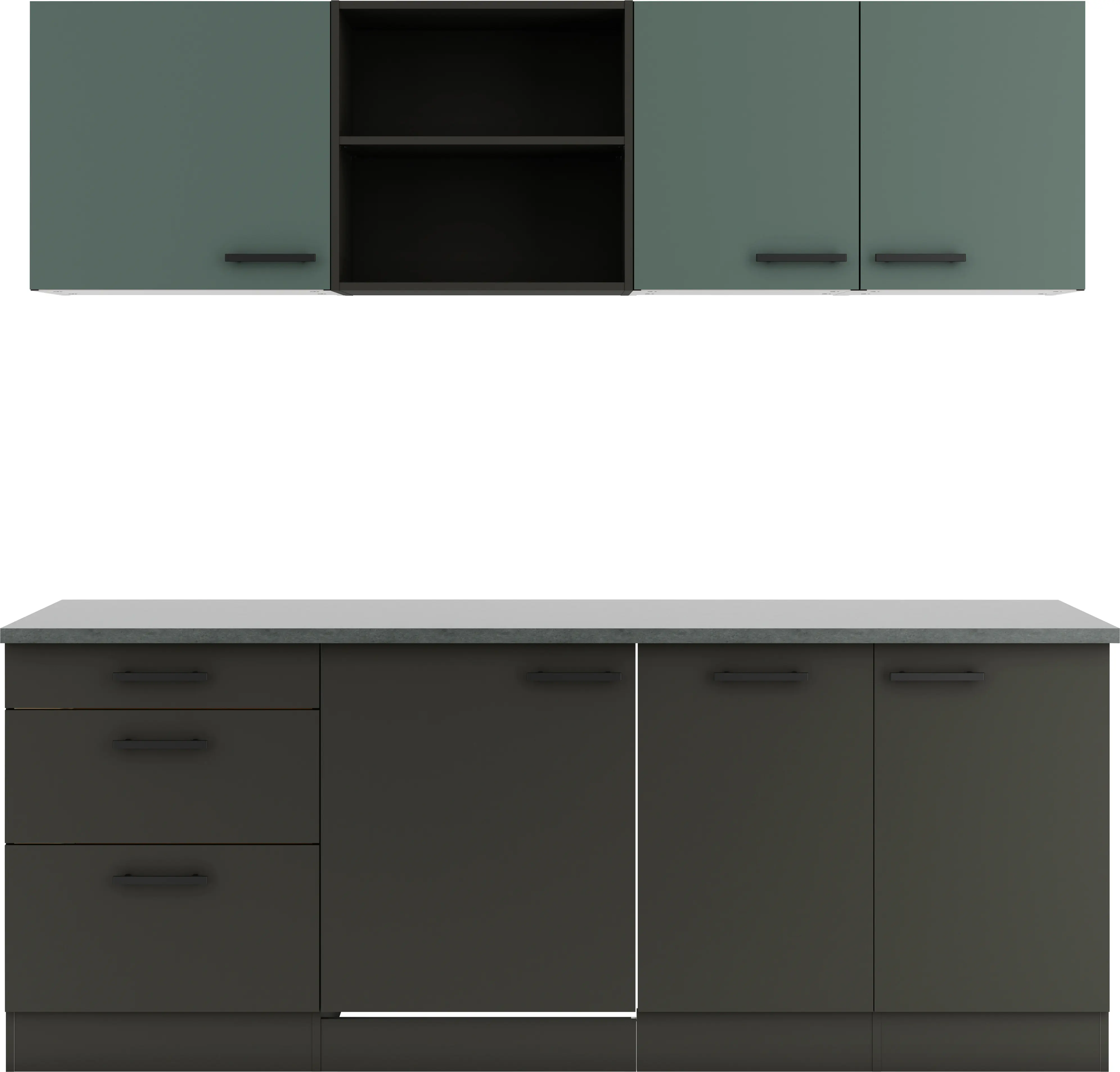 Optifit Küchenzeile Verona 405/Madrid 420 ohne Geräte steingrün/anthrazit 210 cm