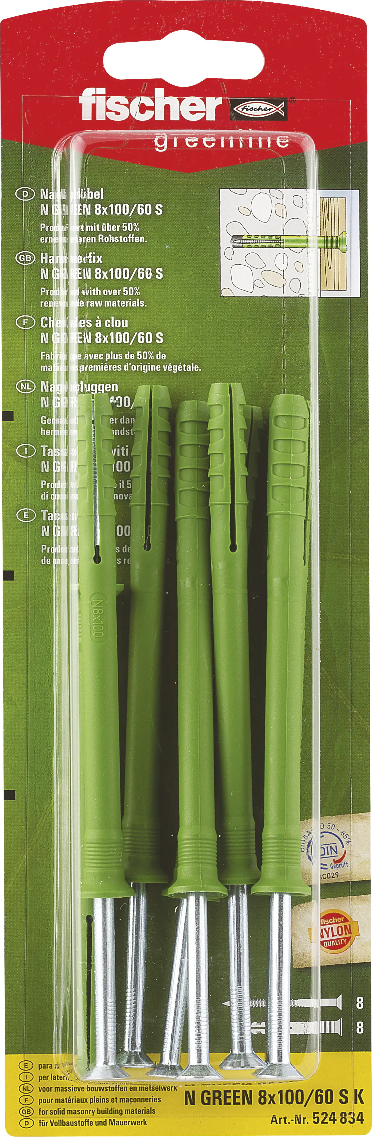 Fischer Nageldübel N green 8.0 x 100 mm - 8 Stück Fischer Nageldübel N green 8.0 x 100 mm - 8 Stück