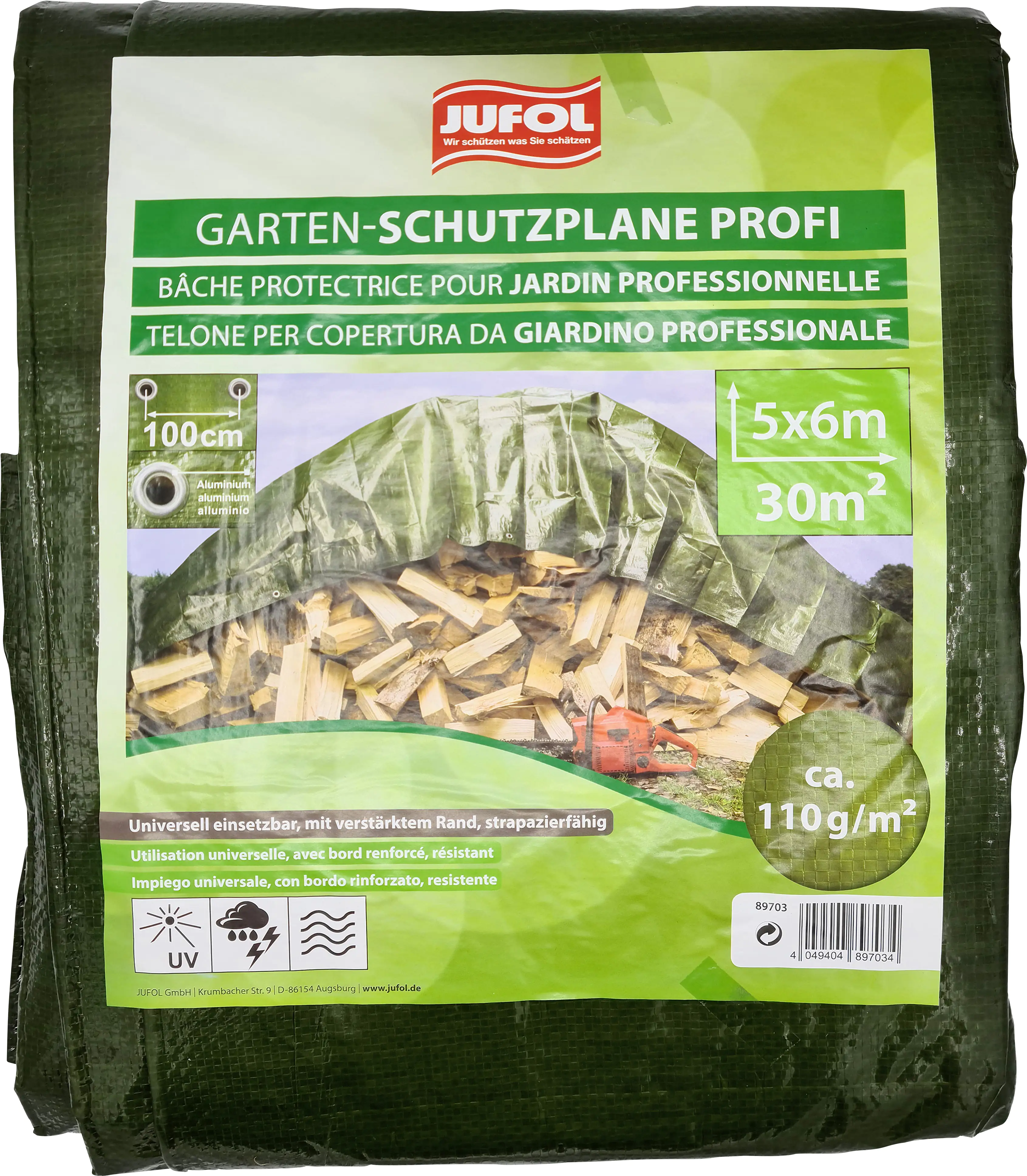 Jufol Schutzplane Profi grün/silber, 5 x 6m, ca. 110g/m²