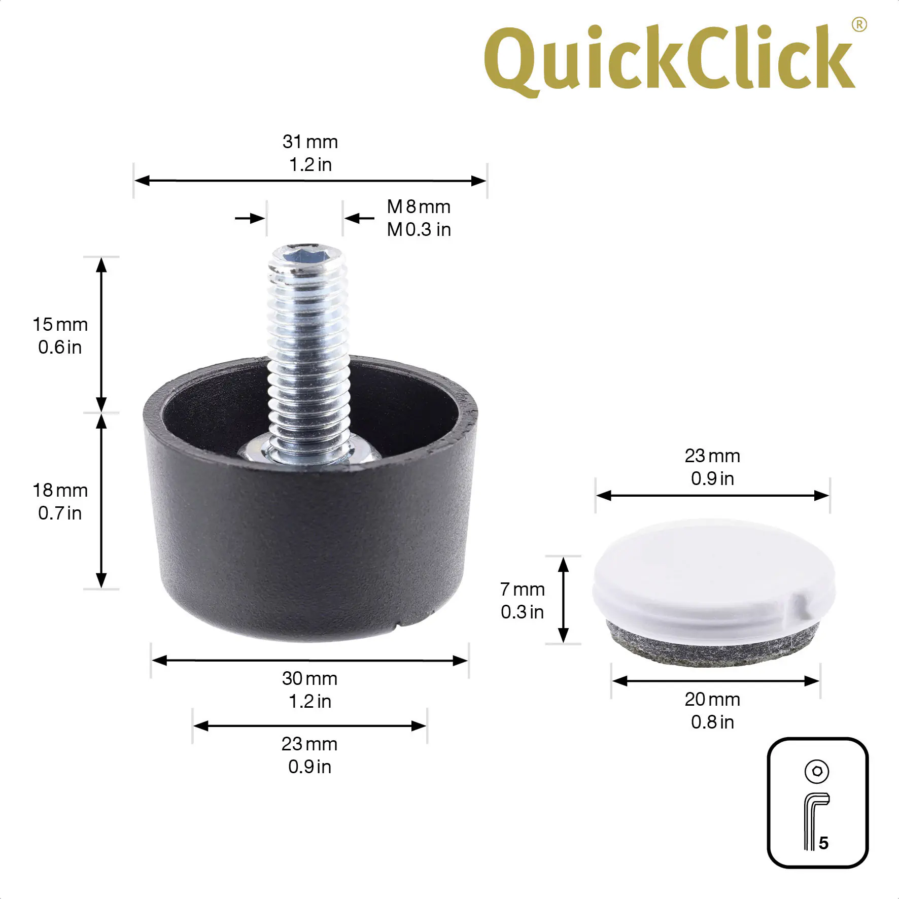 Wagner Möbelfuß Justus Duo Kunststoff Ø 3 x 2 cm schwarz 4 Stück