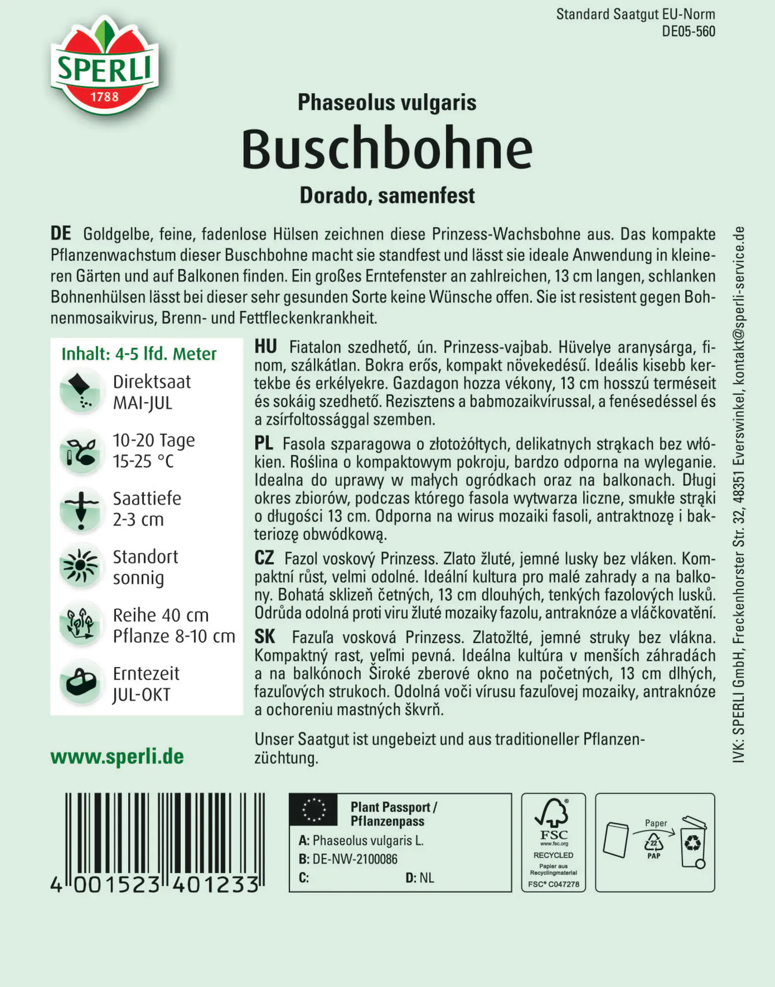 Sperli Buschbohne Dorado