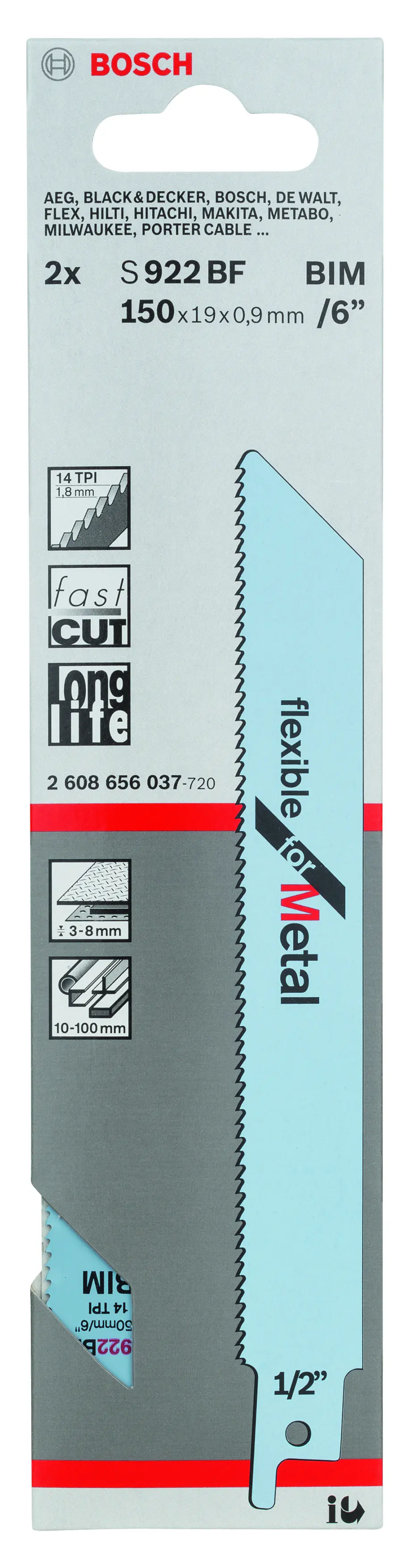 Bosch Säbelsägeblatt S 922 BF Flexible for Metal 2 Stück Bosch Säbelsägeblatt S 922 BF Flexible for Metal 2 Stück