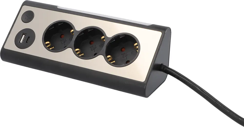 Unitec Tischsteckdose 3-fach mit Schalter 2x USB A+C Anschluss 1,4 m