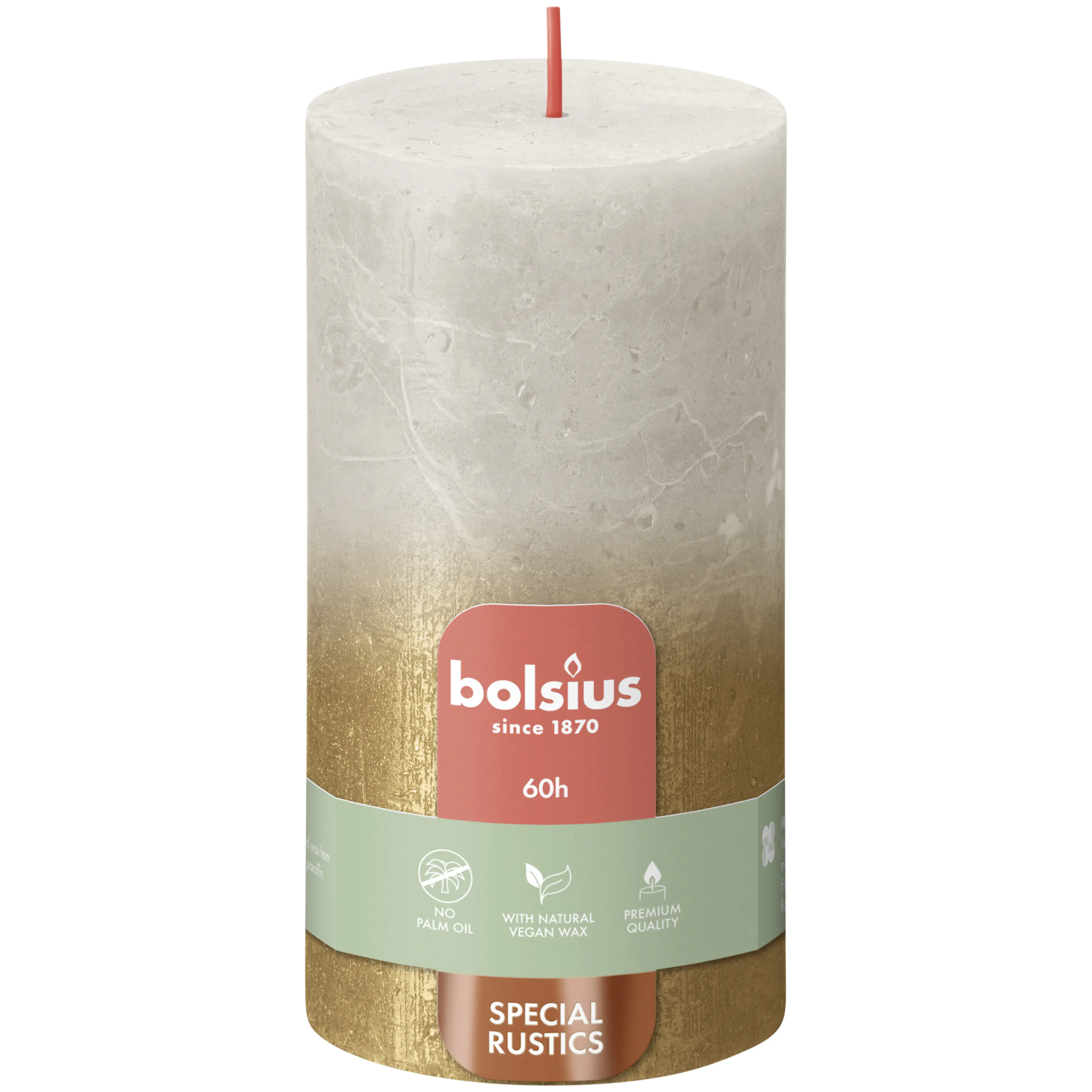 Bolsius Stumpenkerze Rustik Sunset Sandgrau+Gold 13 cm