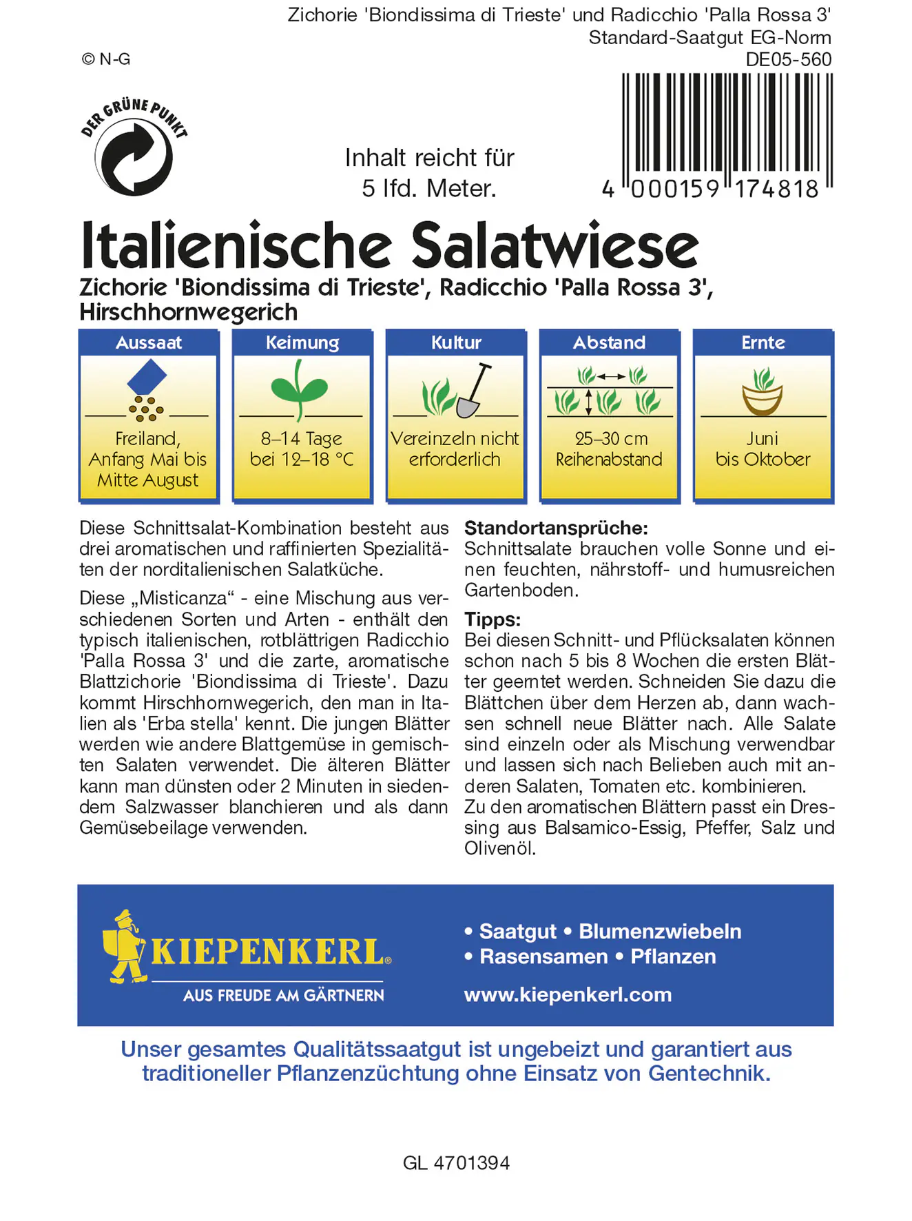 Kiepenkerl Italienische Salatwiese Saatband Inhalt reicht für 5 lfd. Meter
