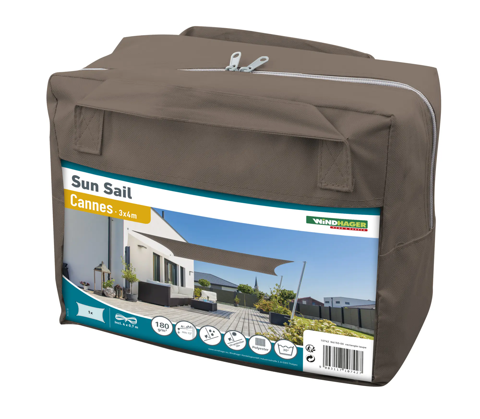 Windhager Sonnensegel Cannes taupe 3 x 4 m