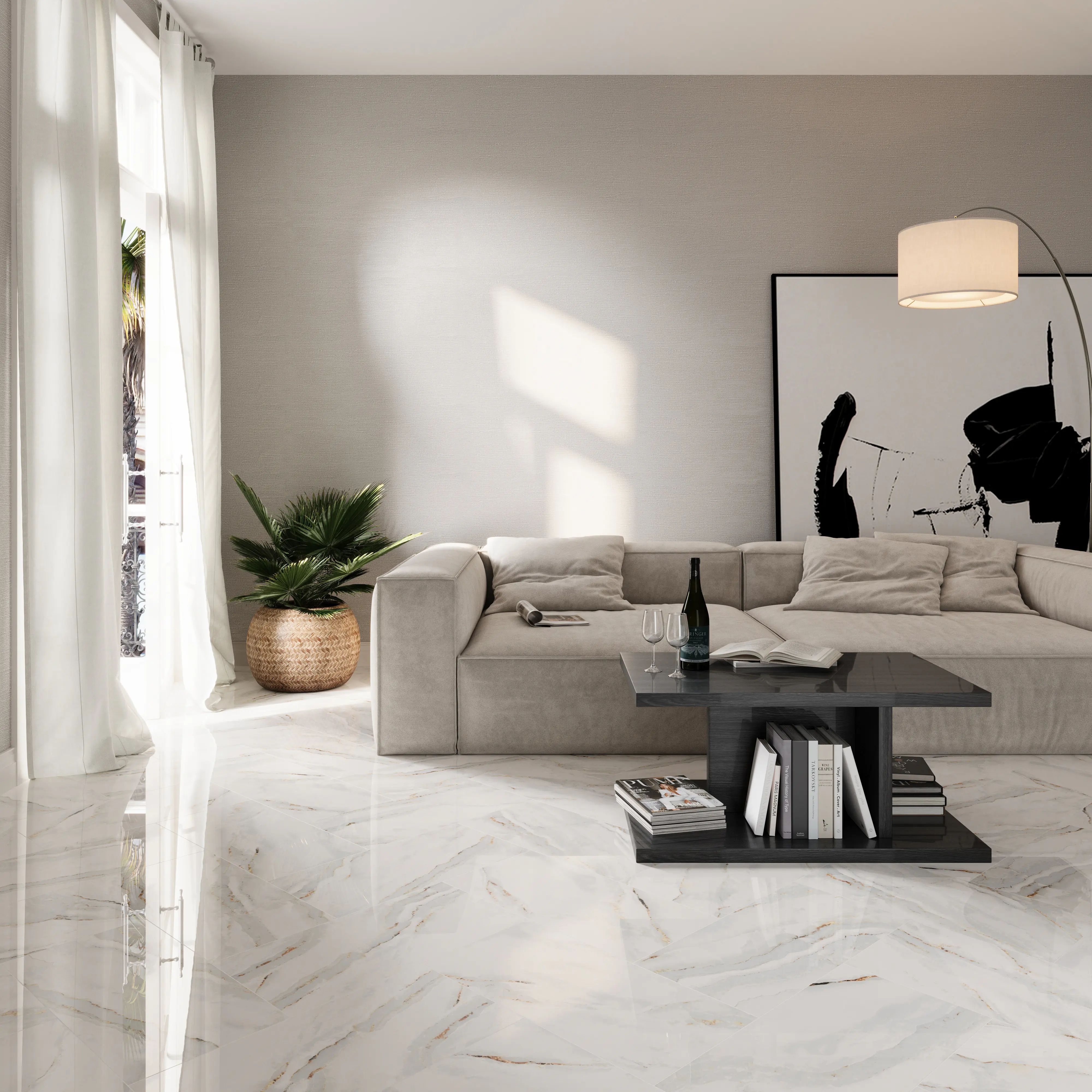 Bodenfliese Feinsteinzeug Alabaster Cleo Light 30 x 60 cm weiß/gold