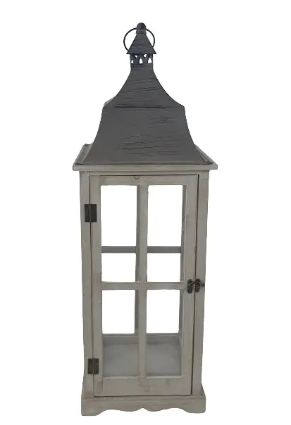 Deko Laterne Holz 92 x 32,5 cm grau