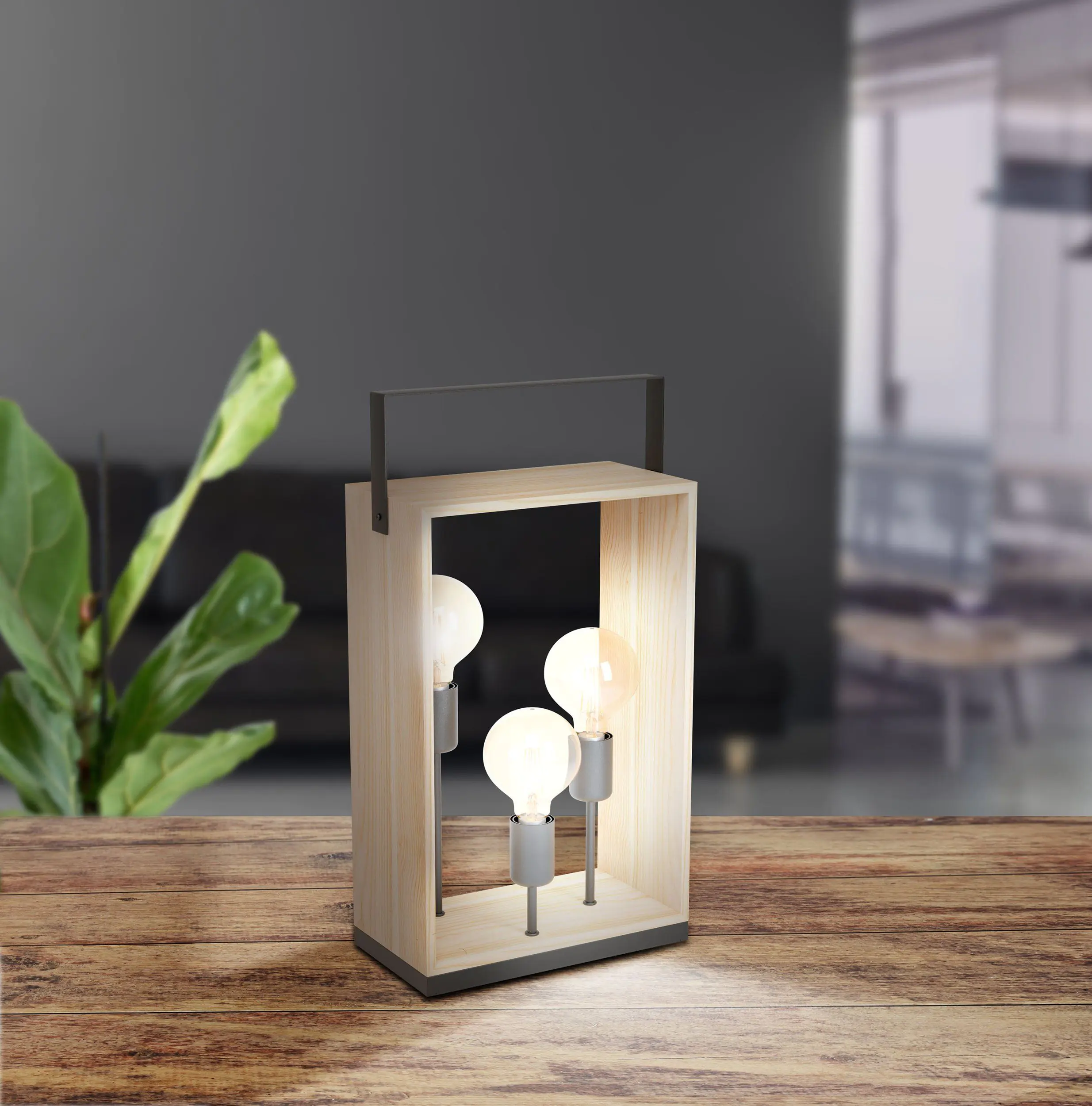 Eglo Tischleuchte Famborough schwarz-natur 56,5 x 30,5 cm 3-flammig E27