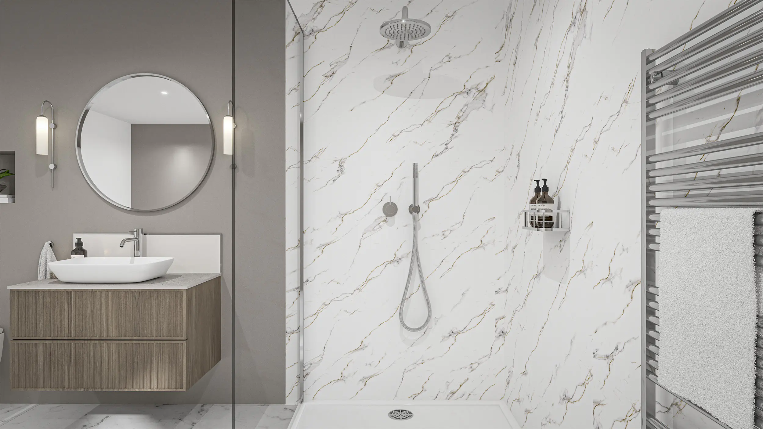 Wetwall Elite Wandpaneel  Bianco Carrara 60 x 242 cm mit Nut & Feder