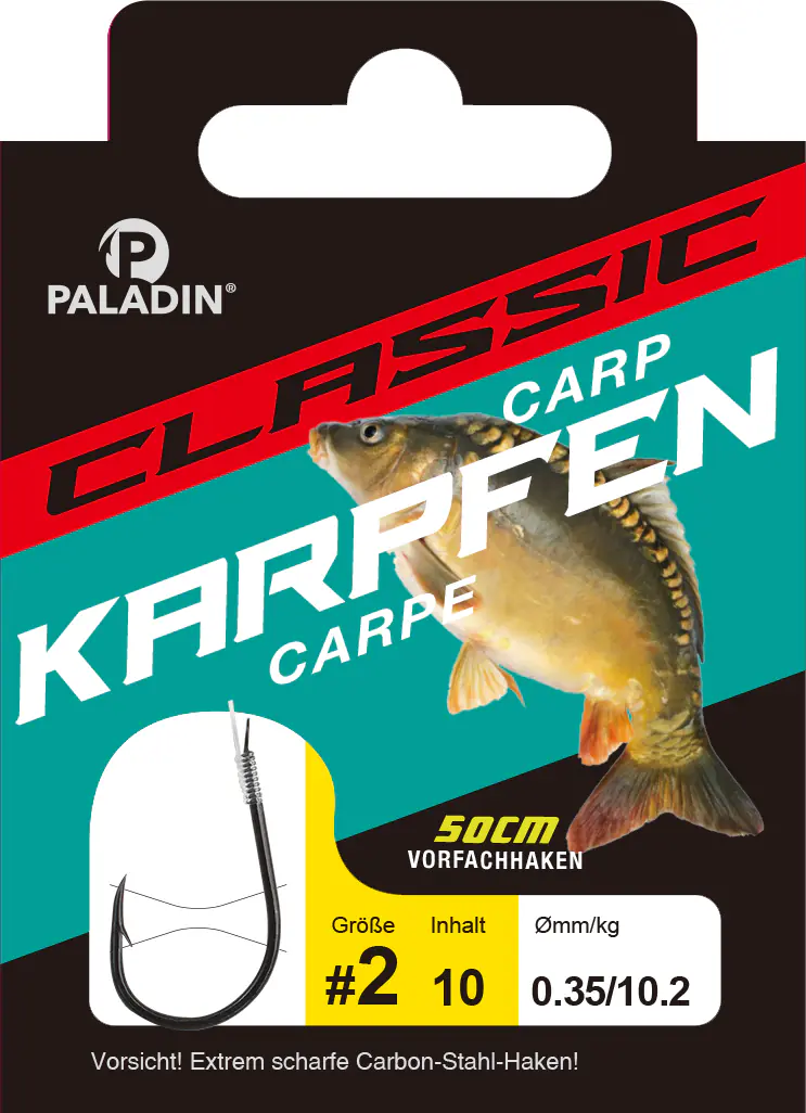 Paladin Karpfenhaken gebunden Größe 6 50 cm 10 Stück schwarz