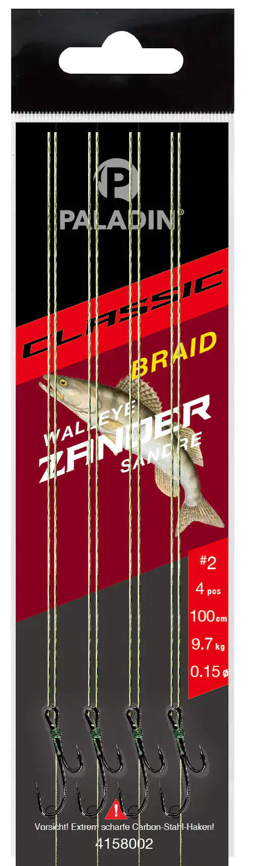 Paladin Zander Ryderhaken gebunden Größe 2 100 cm 4 Stück