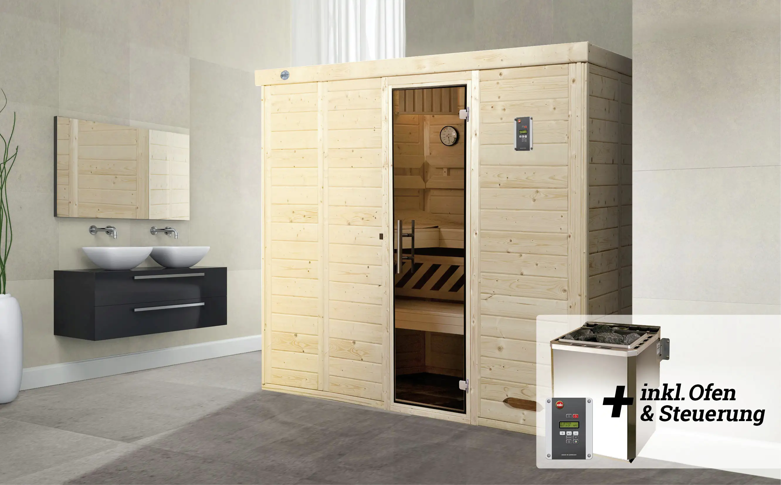 Weka Premium Massivholz-Elementsauna Kemi Gr. 5 Sparset 7,5 kW