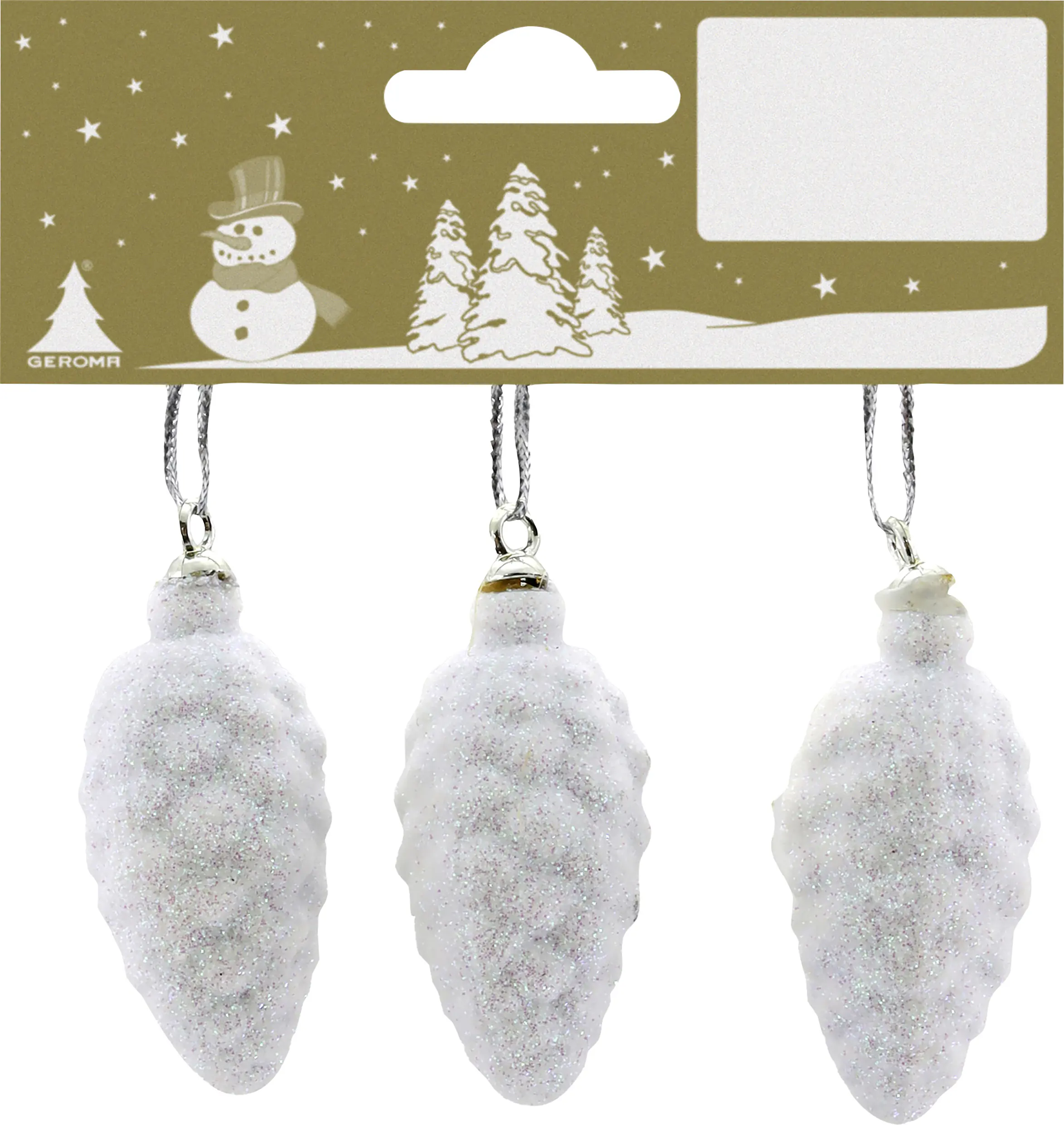 Weihnachtsanhänger Tannenzapfen aus Kunststoff 6 cm weiß - 3 Stück