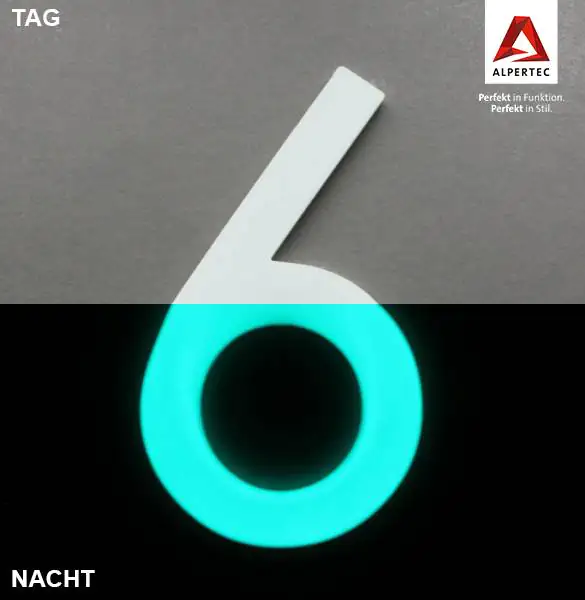 Alpertec Hausnummer 6 Selbstklebend Nachtleuchtend