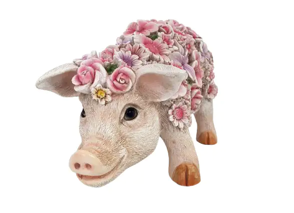Dekofigur Blumenschwein stehend 16 x 13 x 31 cm