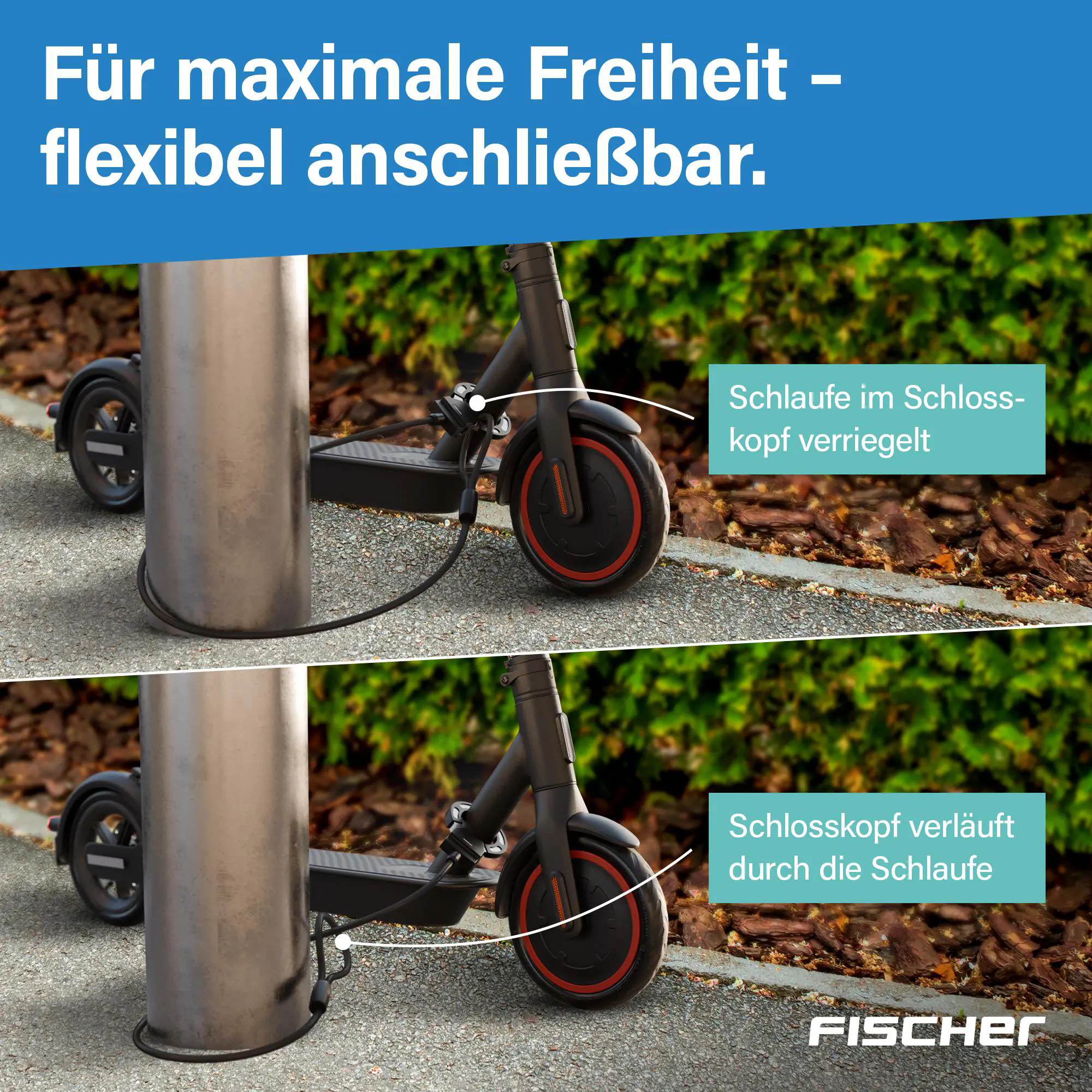 Fischer Handschellenschloss Fahrrad RK110/8 110 cm x Ø 8 mm schwarz