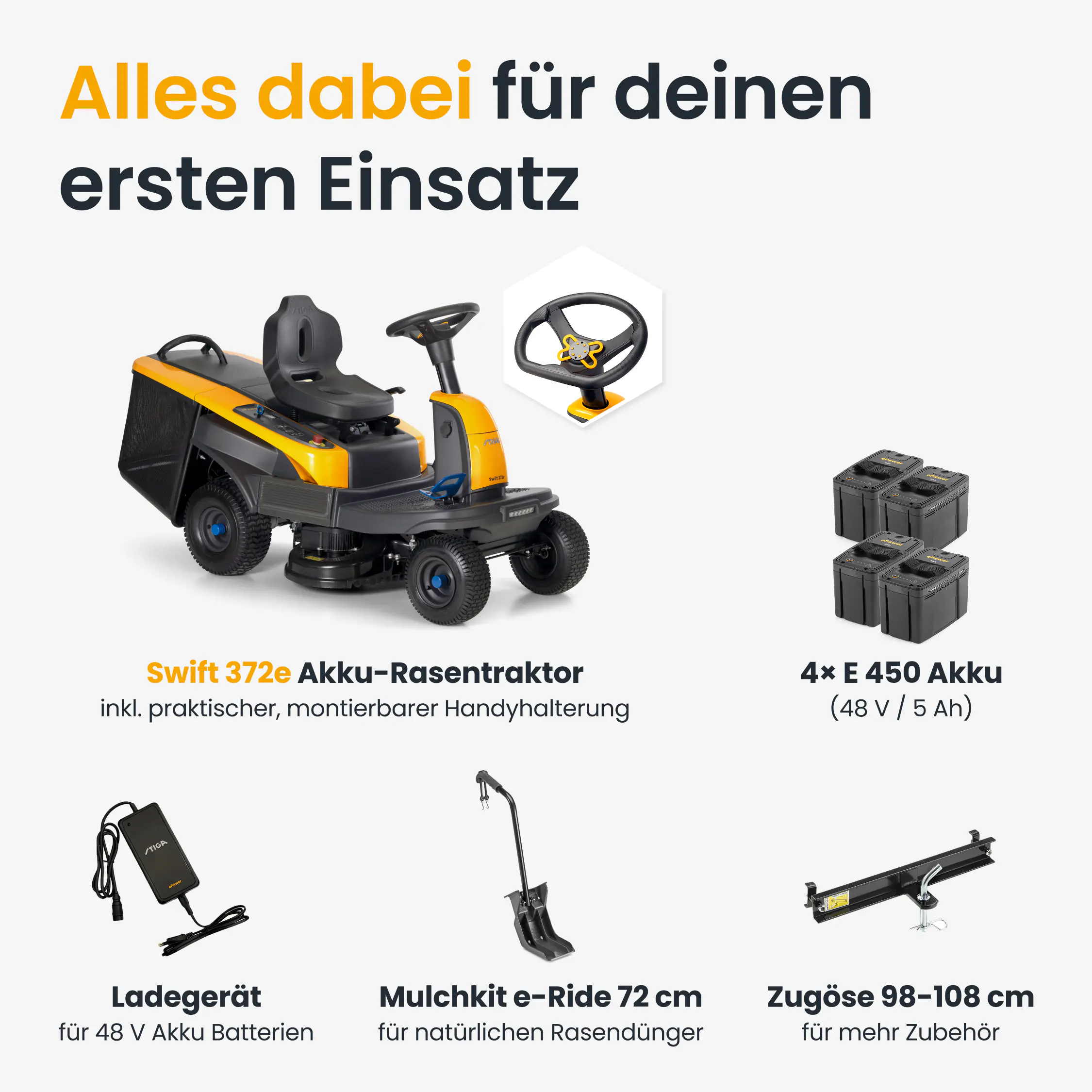 Stiga Akku-Rasentraktor Swift 372e  inkl. 4x 5 Ah (48 Volt) 