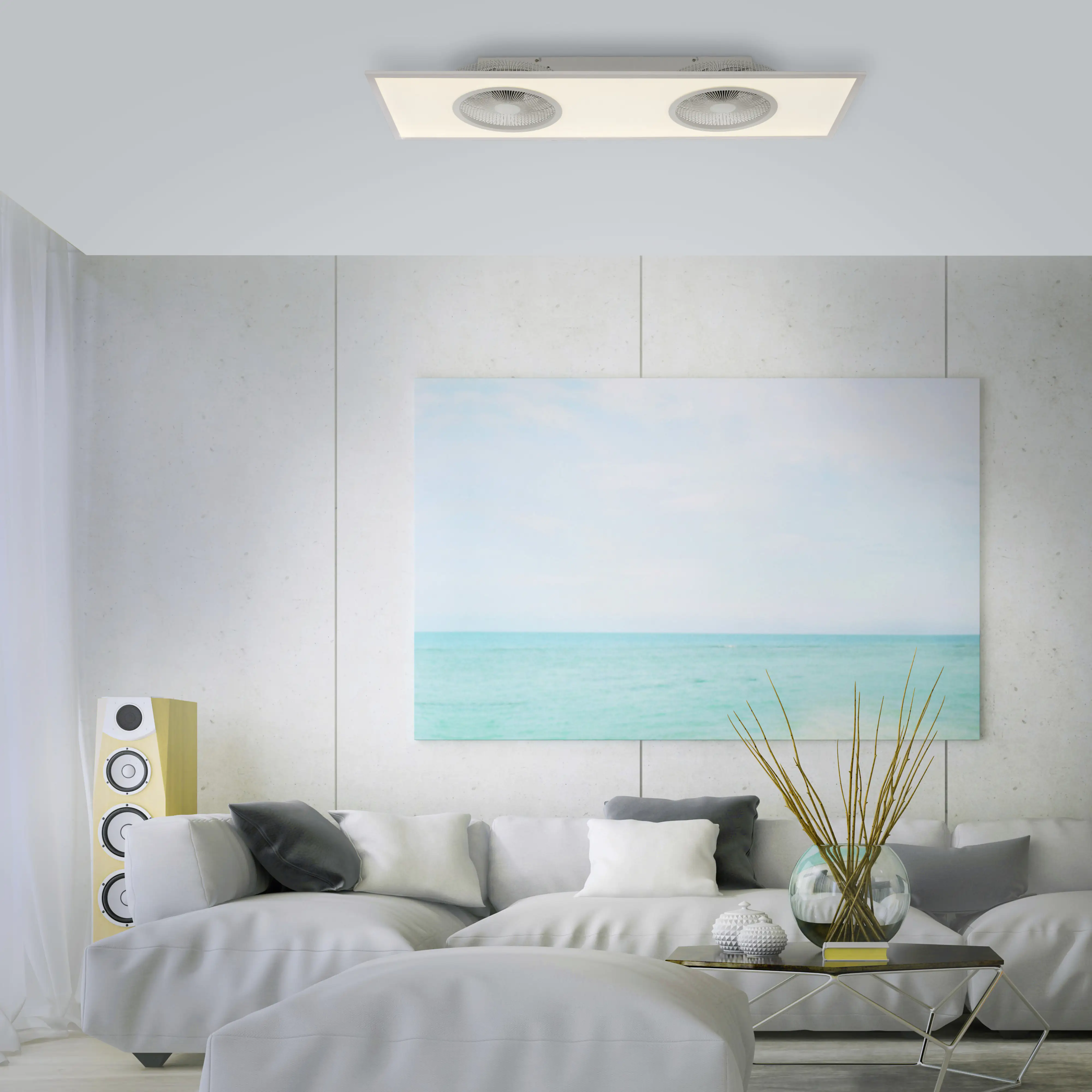 JustLight LED Deckenleuchte Flat Air weiß 120 x 40 cm mit Ventilator