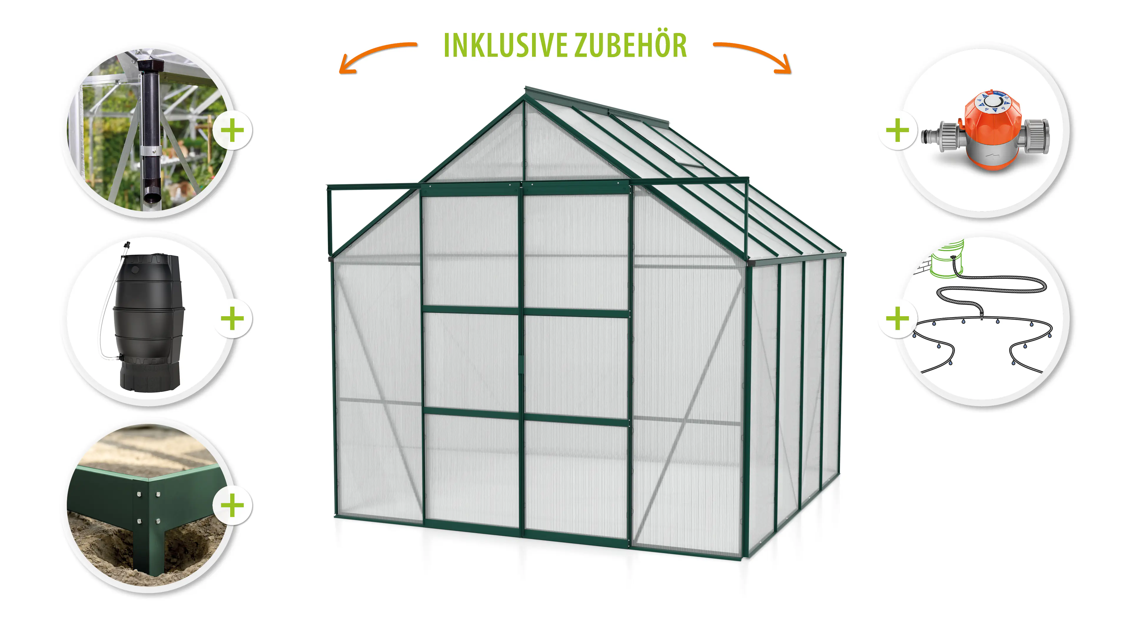 Vitavia Gewächshaus-Set Uranus 6700 HKP 6 mm smaragd 254 x 254 cm 