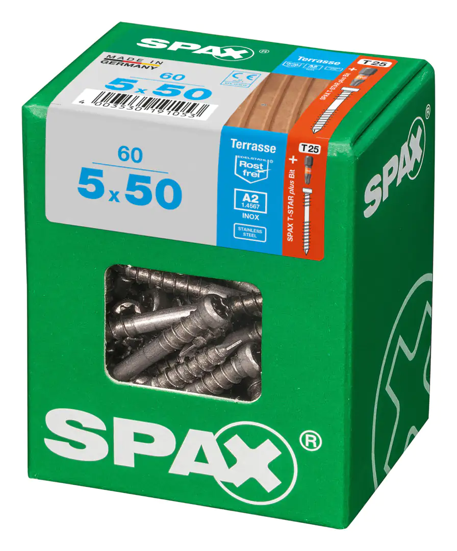 Spax Terrassenschrauben 5.0 x 50 mm TX 25 - 60 Stk. Spax Terrassenschrauben 5.0 x 50 mm TX 25 - 60 Stk.