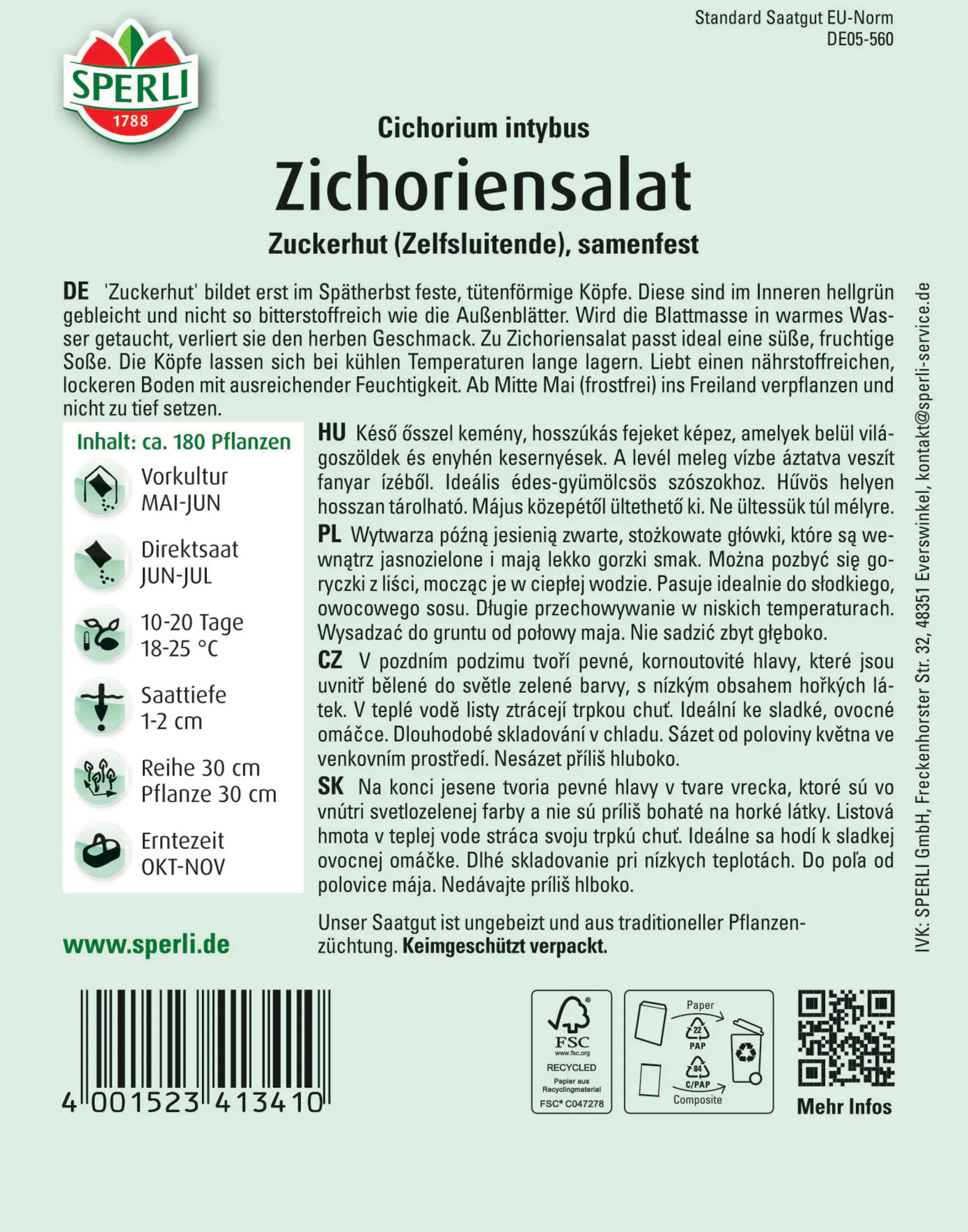 Sperli Zichoriensalat Zuckerhut