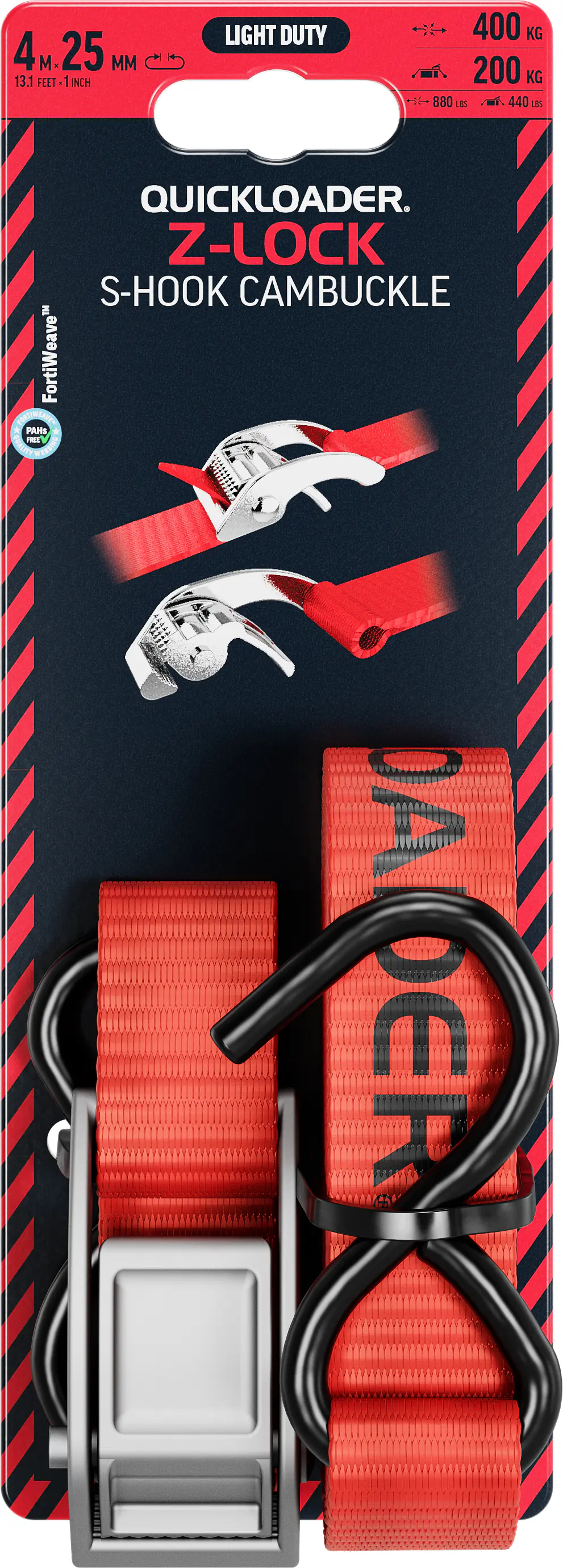 QUICKLOADER® Spanngurt Cambuckle mit Gurtklemme 25 mm x 4 m 1 Stück rot