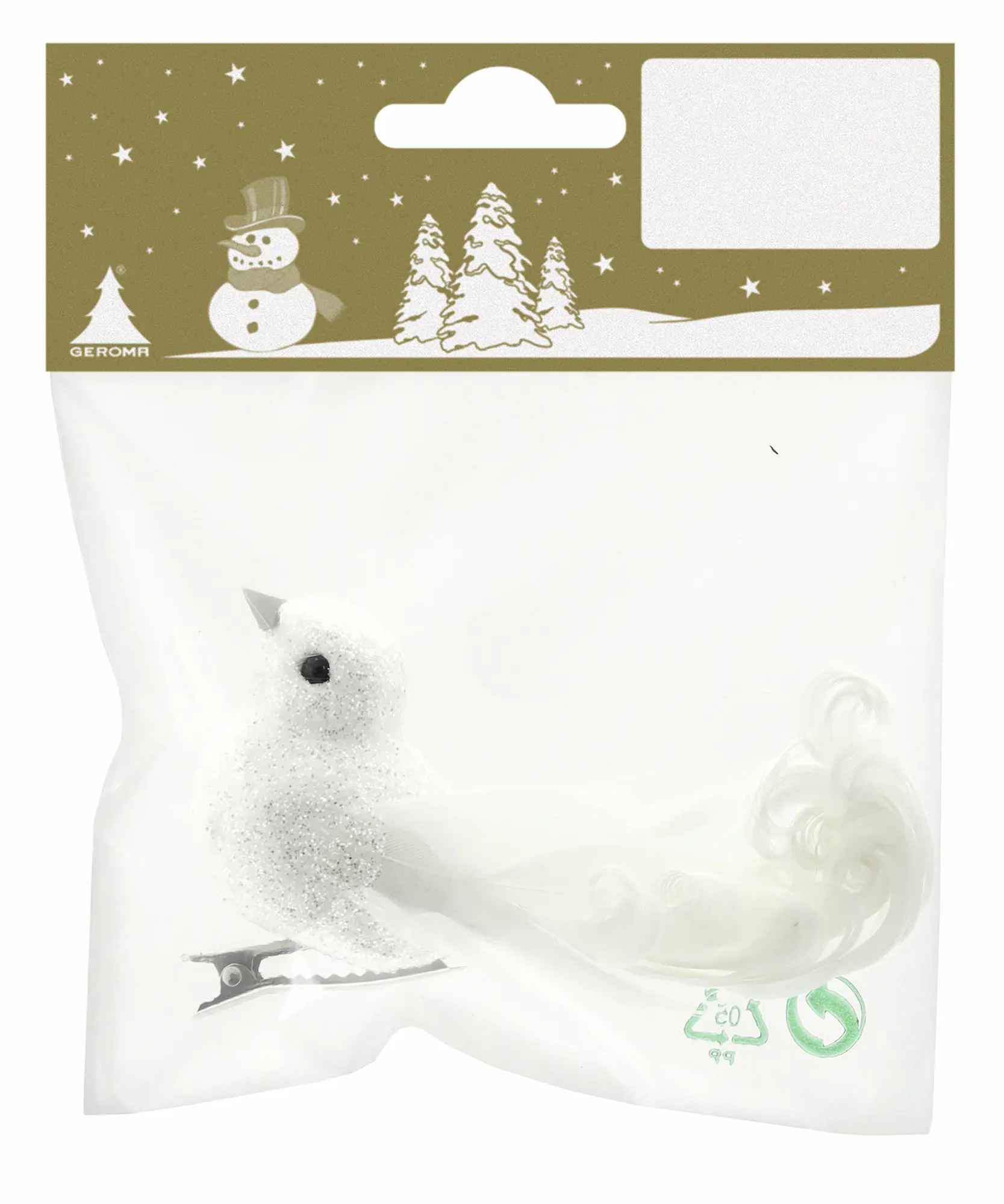 Dekofigur Glitzervogel mit Clip und Federn aus Styropor 12 cm weiß 1 Stück