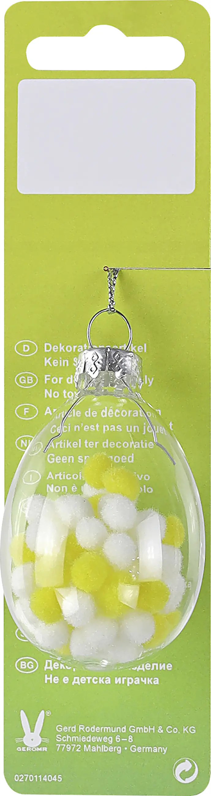 Osterdeko Anhänger Ei Glas 4 x 6 cm gelb 