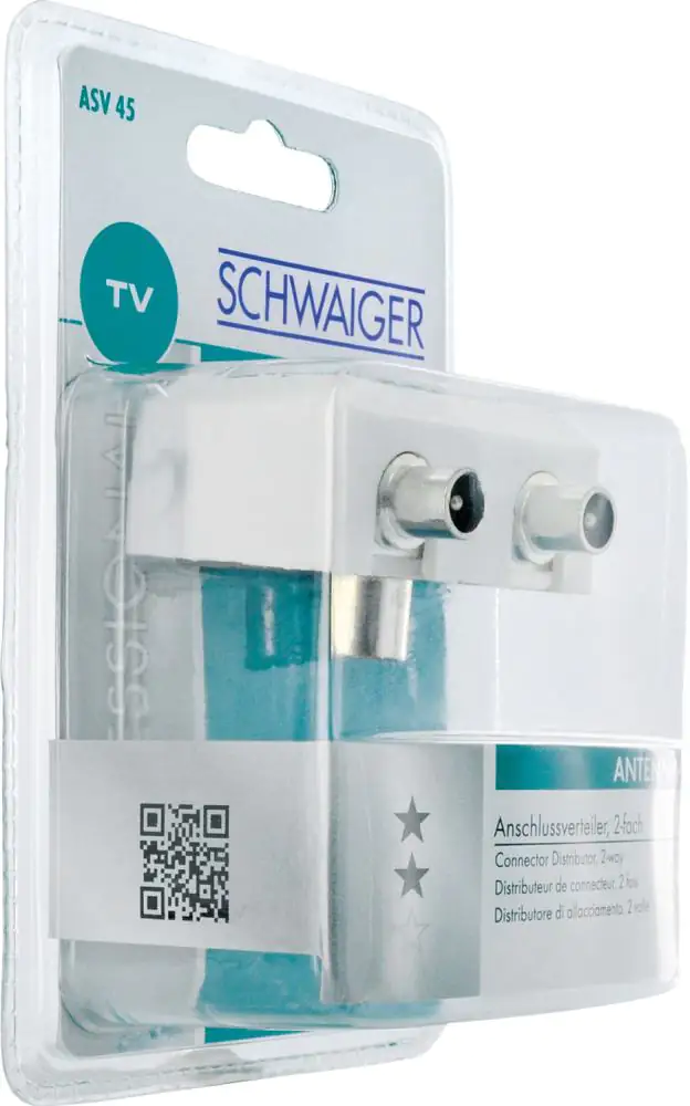 Schwaiger Aufsteckverteiler ASV45 532 für TV weiß, 1x IEC Buchse auf 2x IEC Stecker