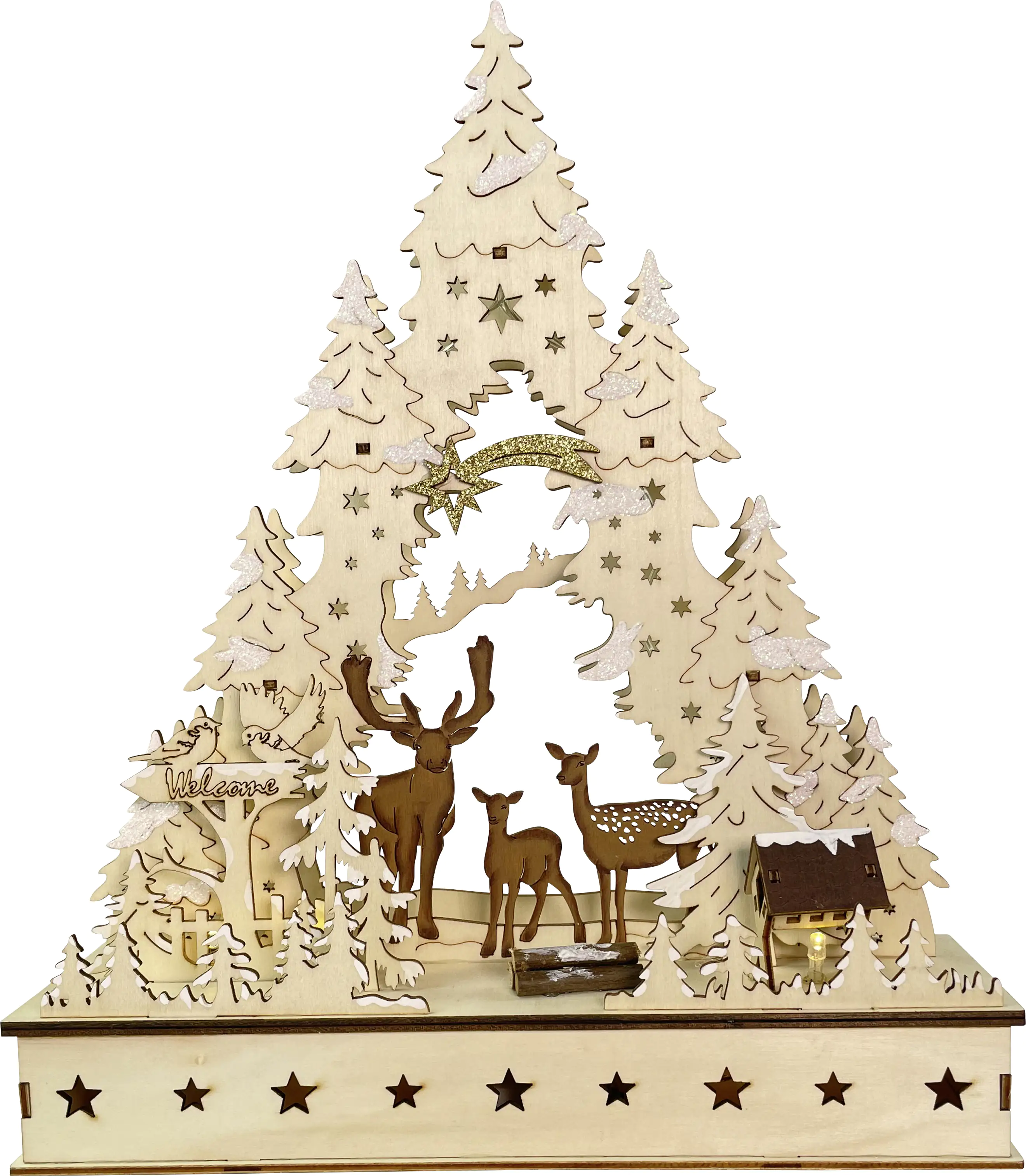 Riffelmacher Hirsche in Baumleuchter LED aus Holz 29 x 9 x 35 cm Riffelmacher Hirsche in Baumleuchter LED aus Holz 29 x 9 x 35 cm