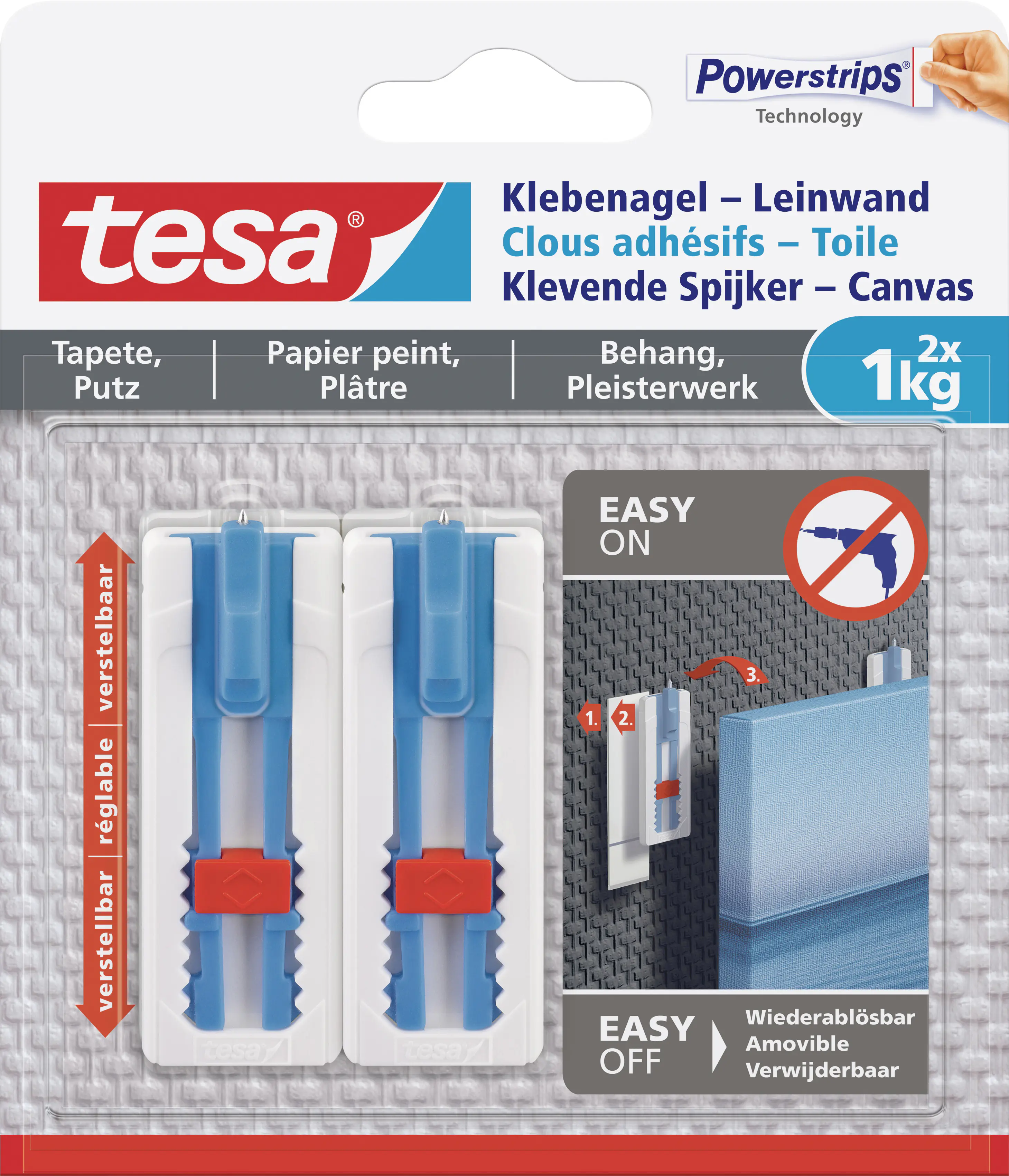 tesa Klebenagel Traglast 1 kg, 2 Stück