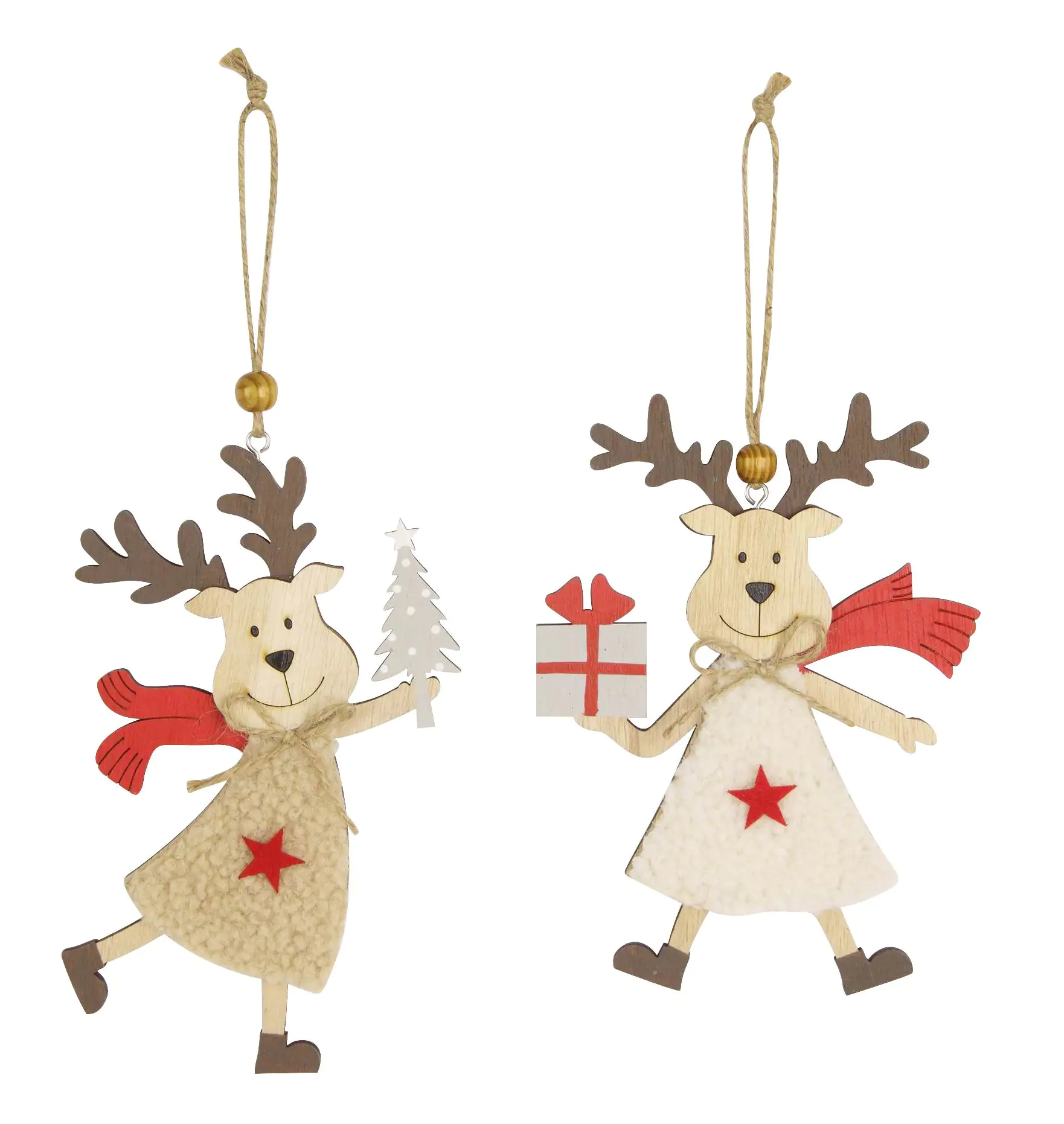 TrendLine Weihnachtsanhänger Holz Rentier 11 x 17 cm natur-rot
