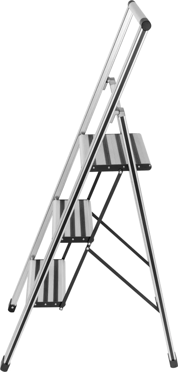 Wenko Trittleiter klappbar Sicherheitsleiter mit 3 rutschsicheren XXL-Stufen 2,55 m