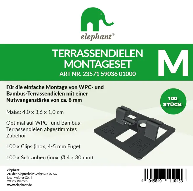 elephant Montageclip-Set schwarz inkl. Schrauben 100 Stück