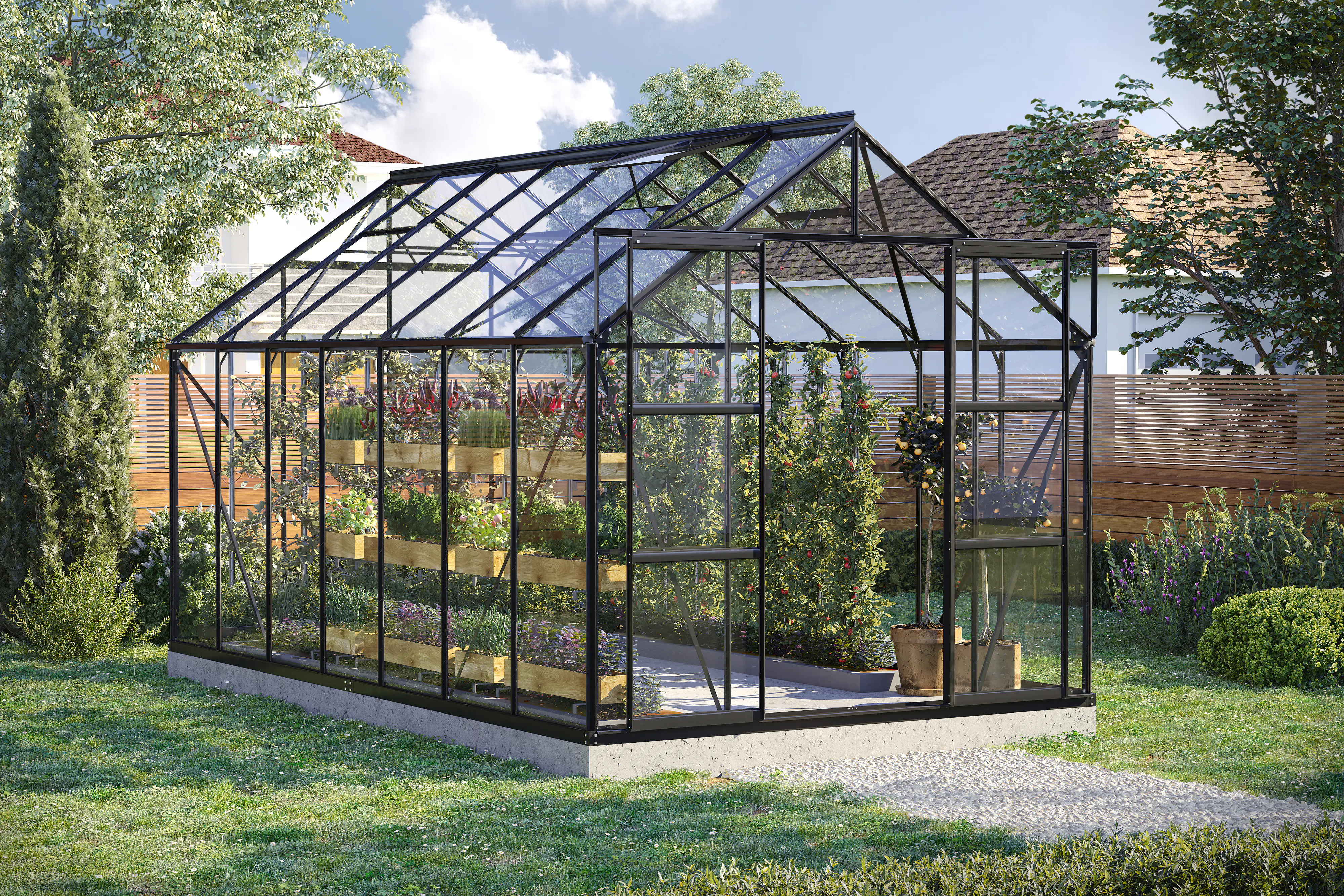 Vitavia Gewächshaus-Set Uranus 11500 ESG 3 mm schwarz 254 x 441 cm 