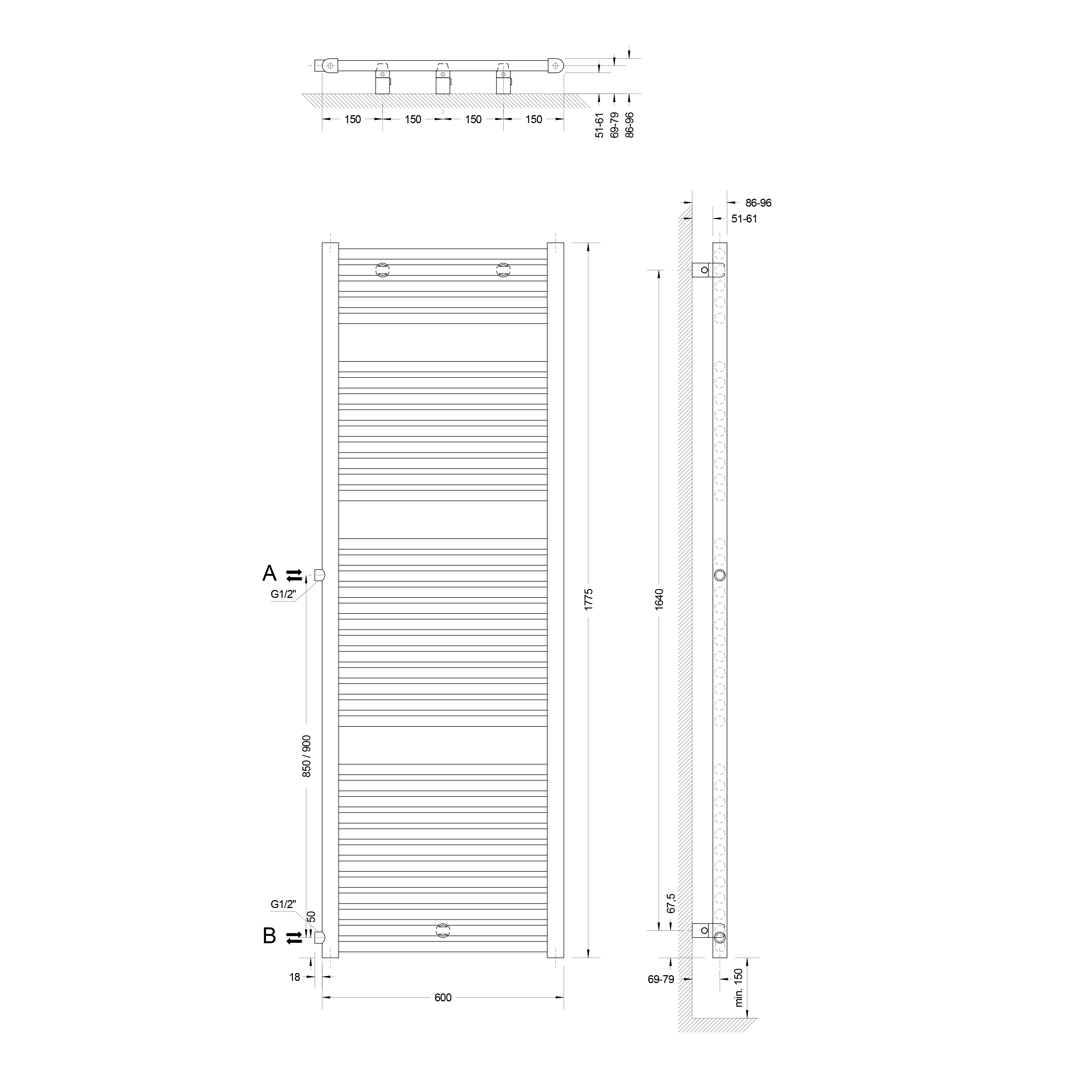 Schulte Badheizkörper München Spezial 177,5 x 60 cm 1129 Watt