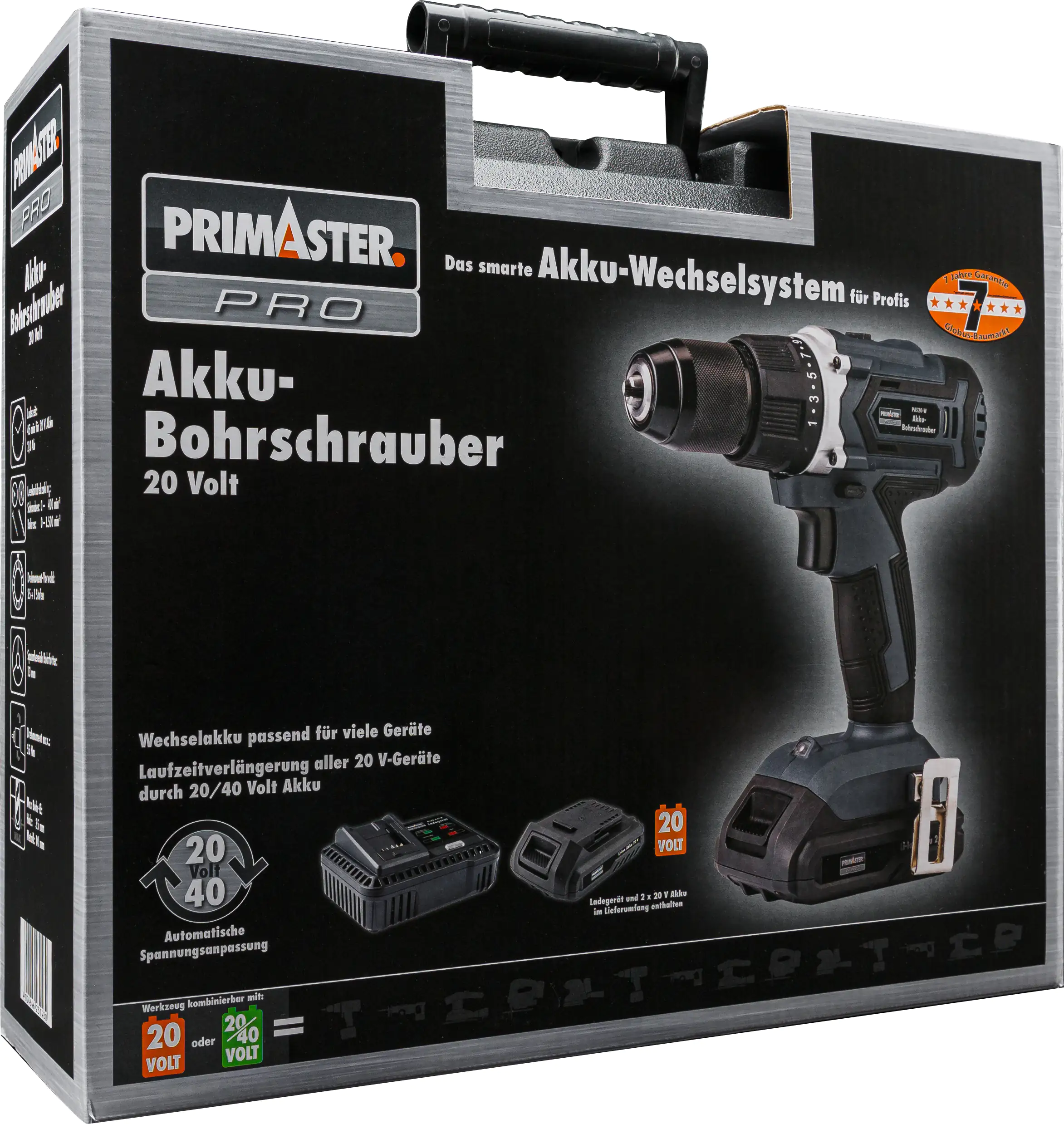 4004646231480_06 Primaster Pro Akku-Bohrschrauber PAS20-W 20 V mit 2 x Akku & Ladegerät