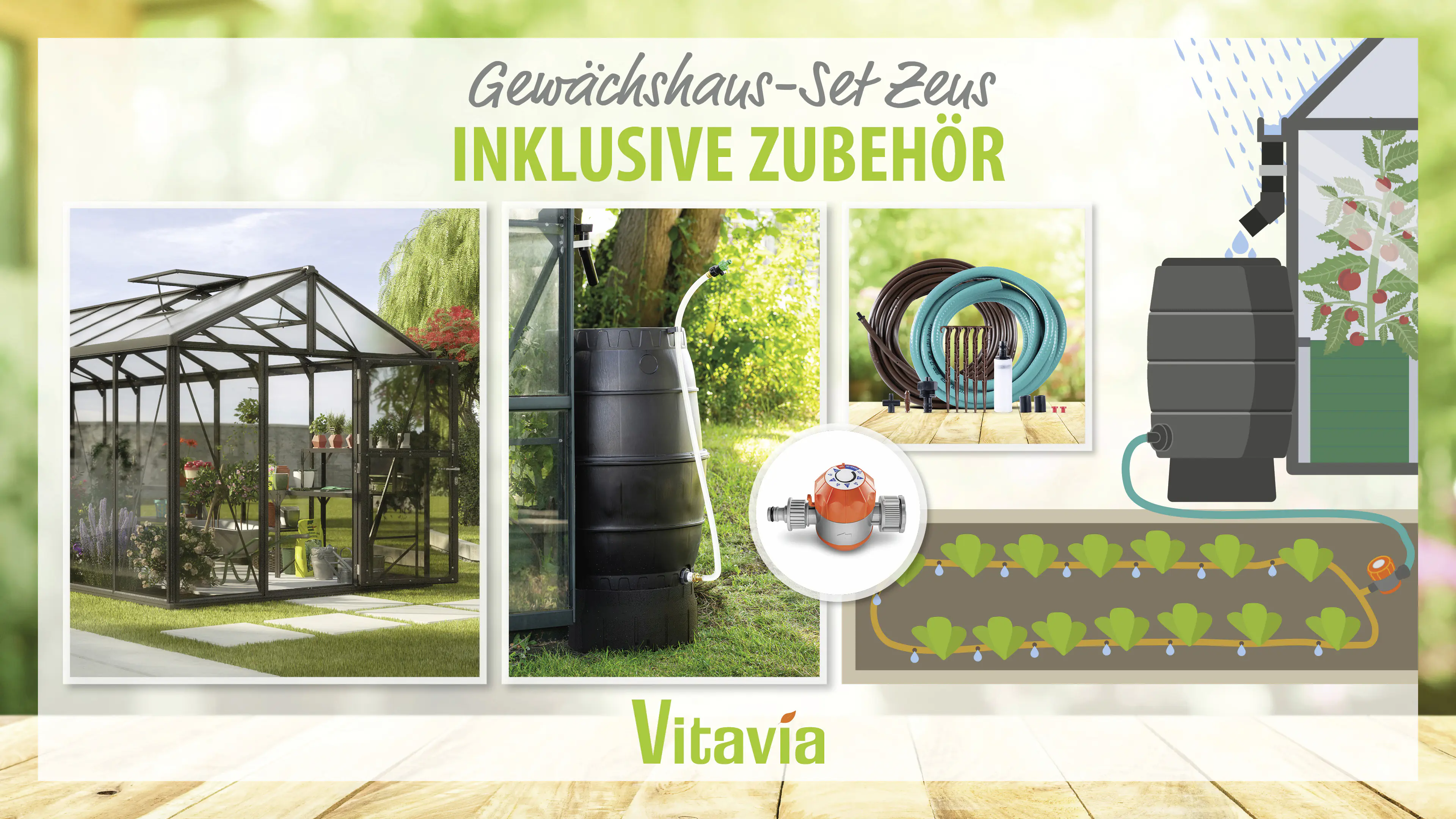 Vitavia Gewächshaus-Set Zeus 15700 ESG/HKP schwarz 266 x 621 cm 
