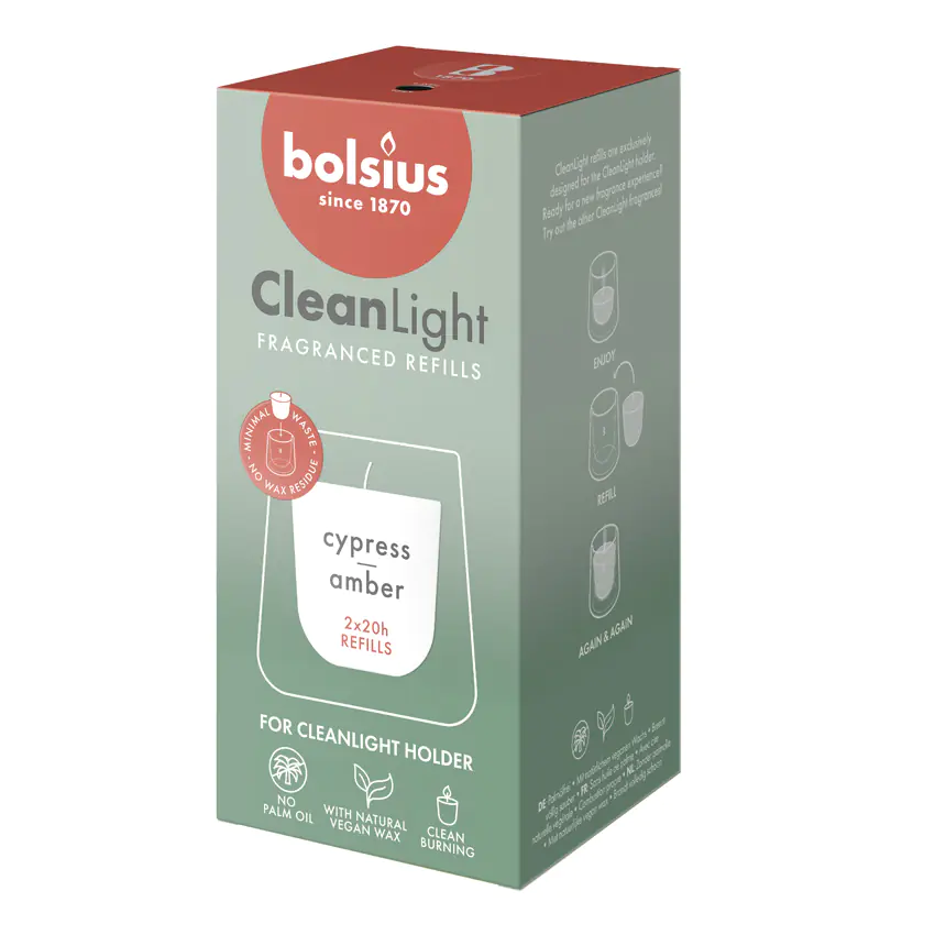 Bolsius Cleanlight Duft-Nachfüller 2er Pack Zypresse & Bernstein