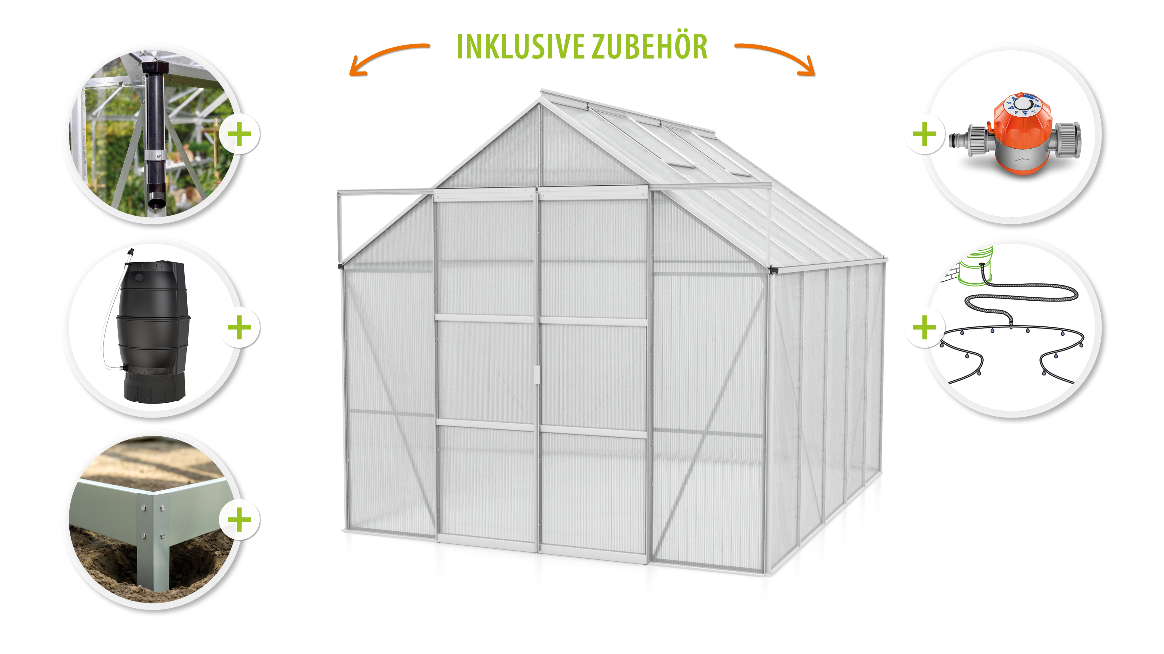 Vitavia Gewächshaus-Set Uranus 8300 HKP 6 mm alu 254 x 317 cm 