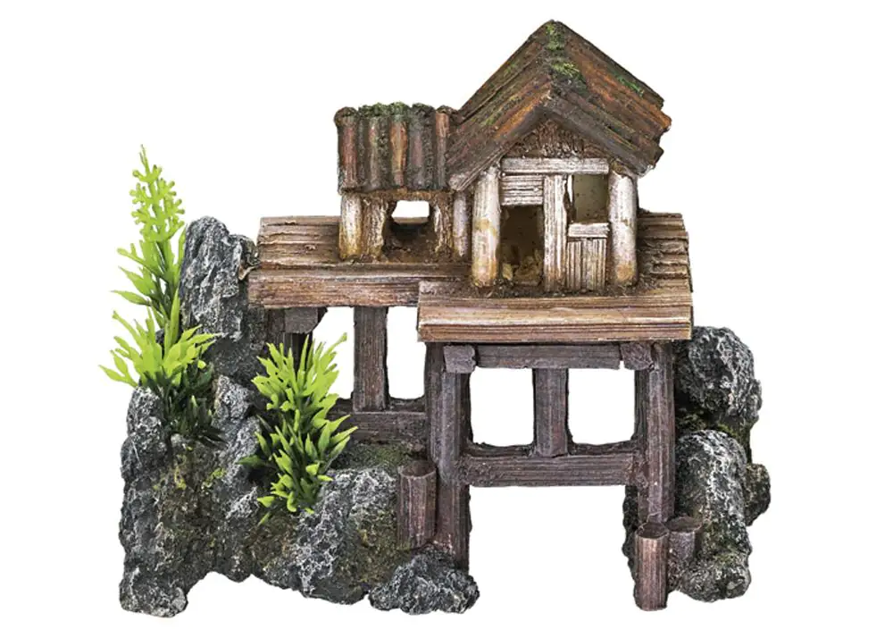 Nobby Aqua Ornaments HOLZHAUS mit Pflanzen 15,5 x 8 x 12 cm
