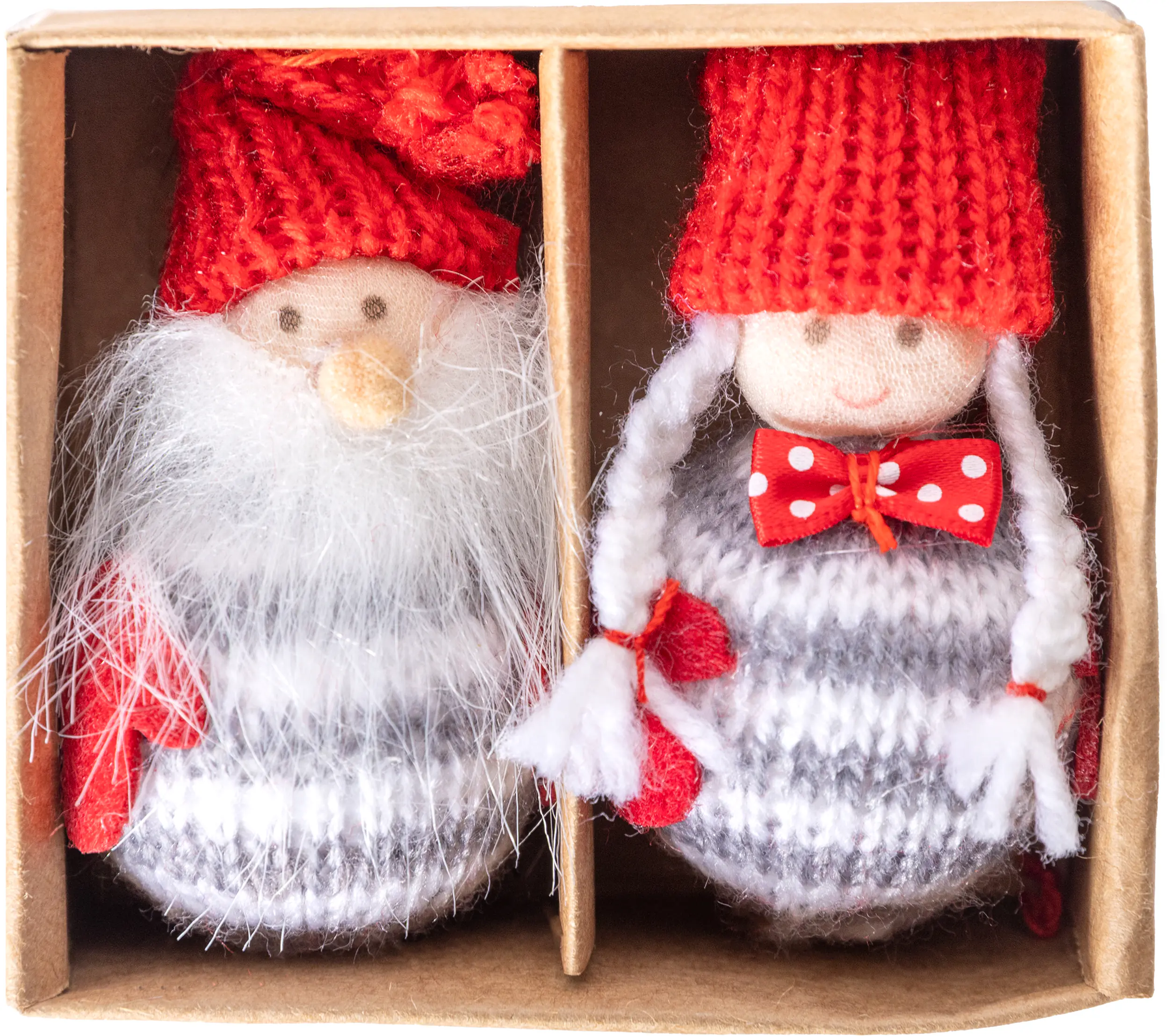 Weihnachtsanhänger Wichtelpaar 2 Figuren aus Strick & Filz 7 cm grau weiß rot 2 Stück