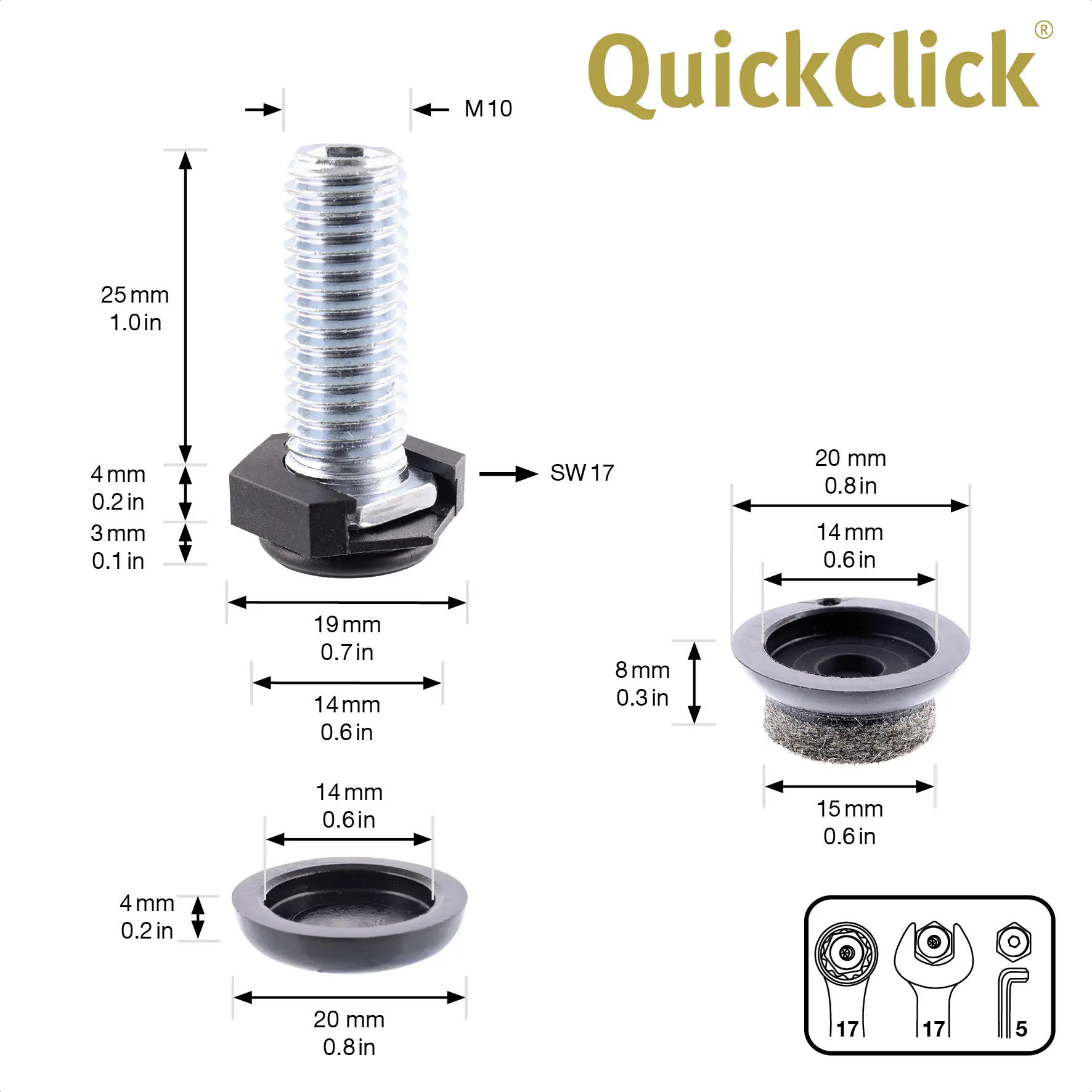 Wagner Möbelfuß Justus Kunststoff Ø 2 x 2,5 cm schwarz 4 Stück