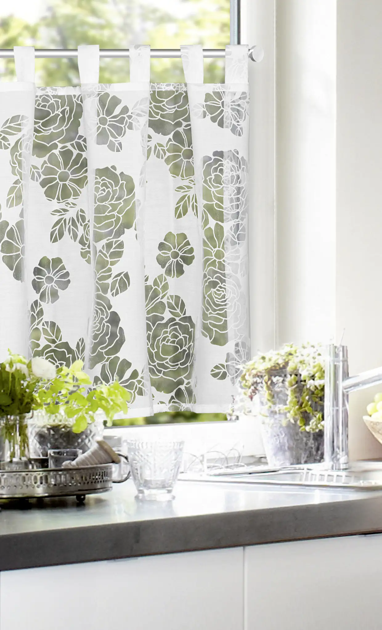 Neusser Collection Schlaufenpanneau Rosen, weiß, 45 x 140 cm