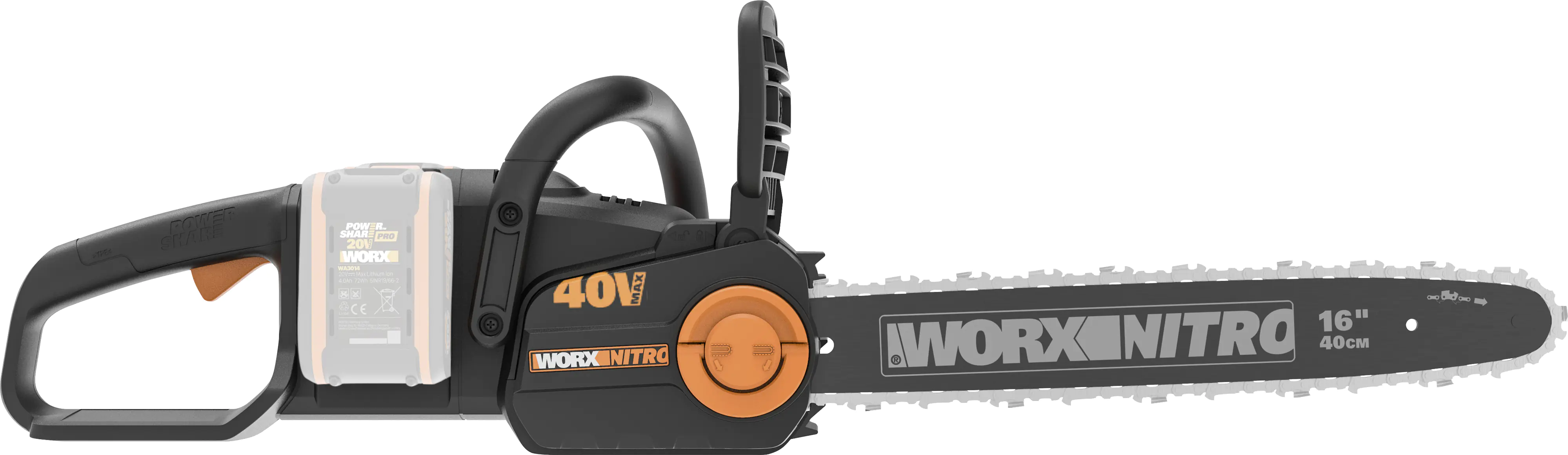 Worx Akku-Kettensäge WG385E.9 Nitro 40 V 40 cm Schwertlänge ohne Akku und Ladegerät Worx Akku-Kettensäge WG385E.9 Nitro 40 V 40 cm Schwertlänge ohne Akku und Ladegerät
