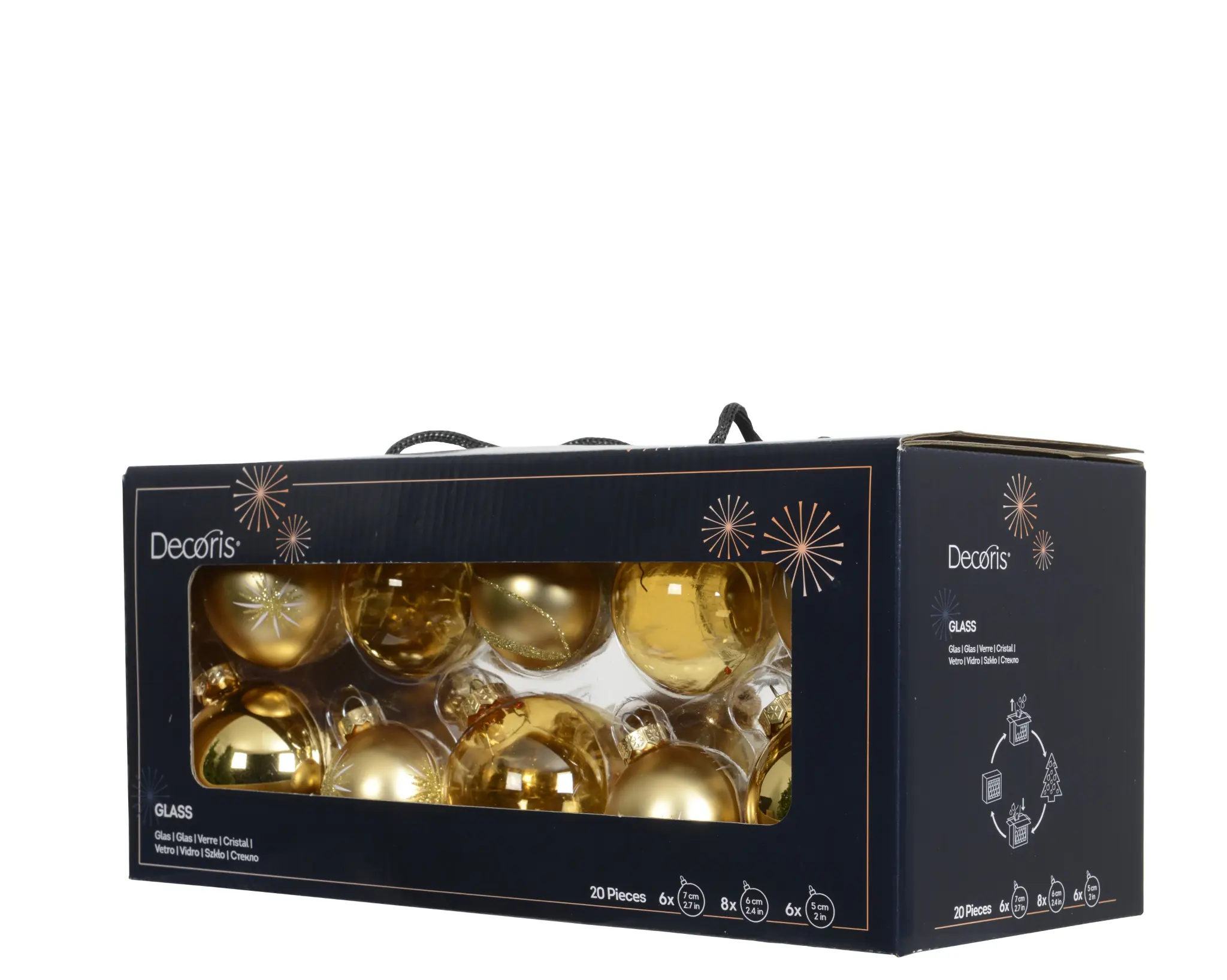 Decoris Weihnachtskugeln aus Glas Ø 5, 6, 7 cm gold 20 Stück