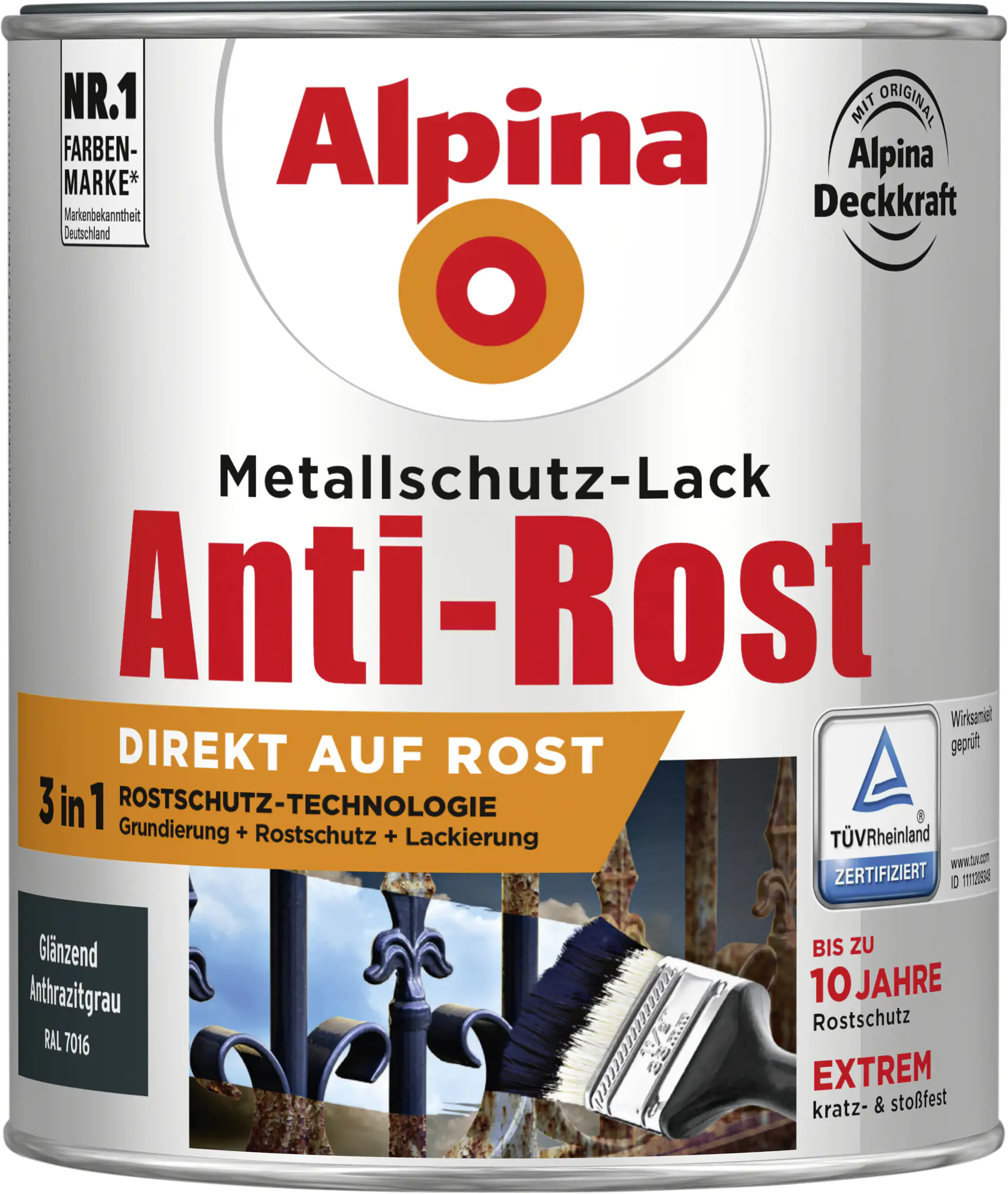 Alpina Metallschutz-Lack Anti-Rost 750 ml anthrazit glänzend Alpina Metallschutz-Lack Anti-Rost 750 ml anthrazit glänzend